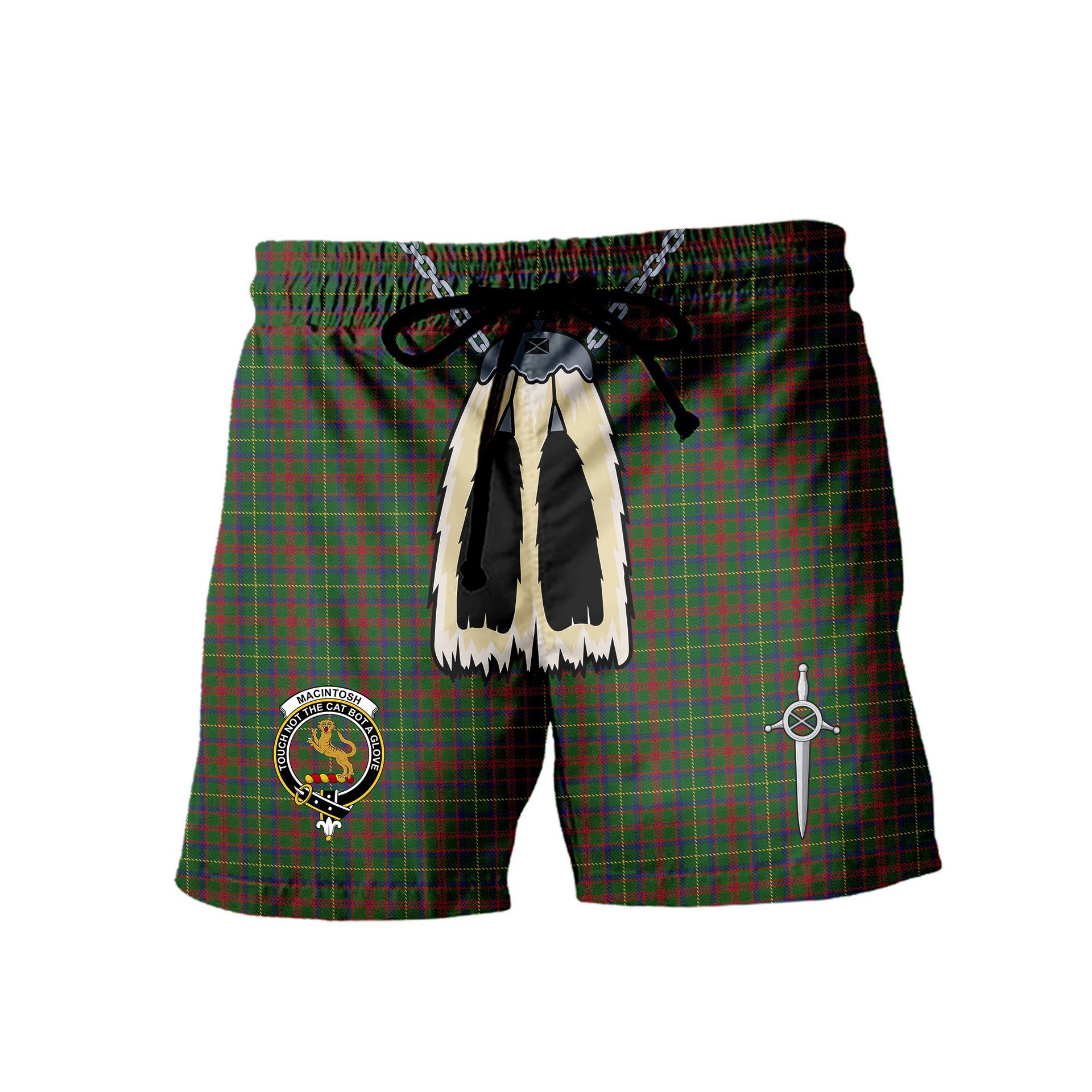 ScotsTee Shop Scottish MacIntosh Hunting Clan Crest Men's Highland Kilt Sporran Tartan Shorts