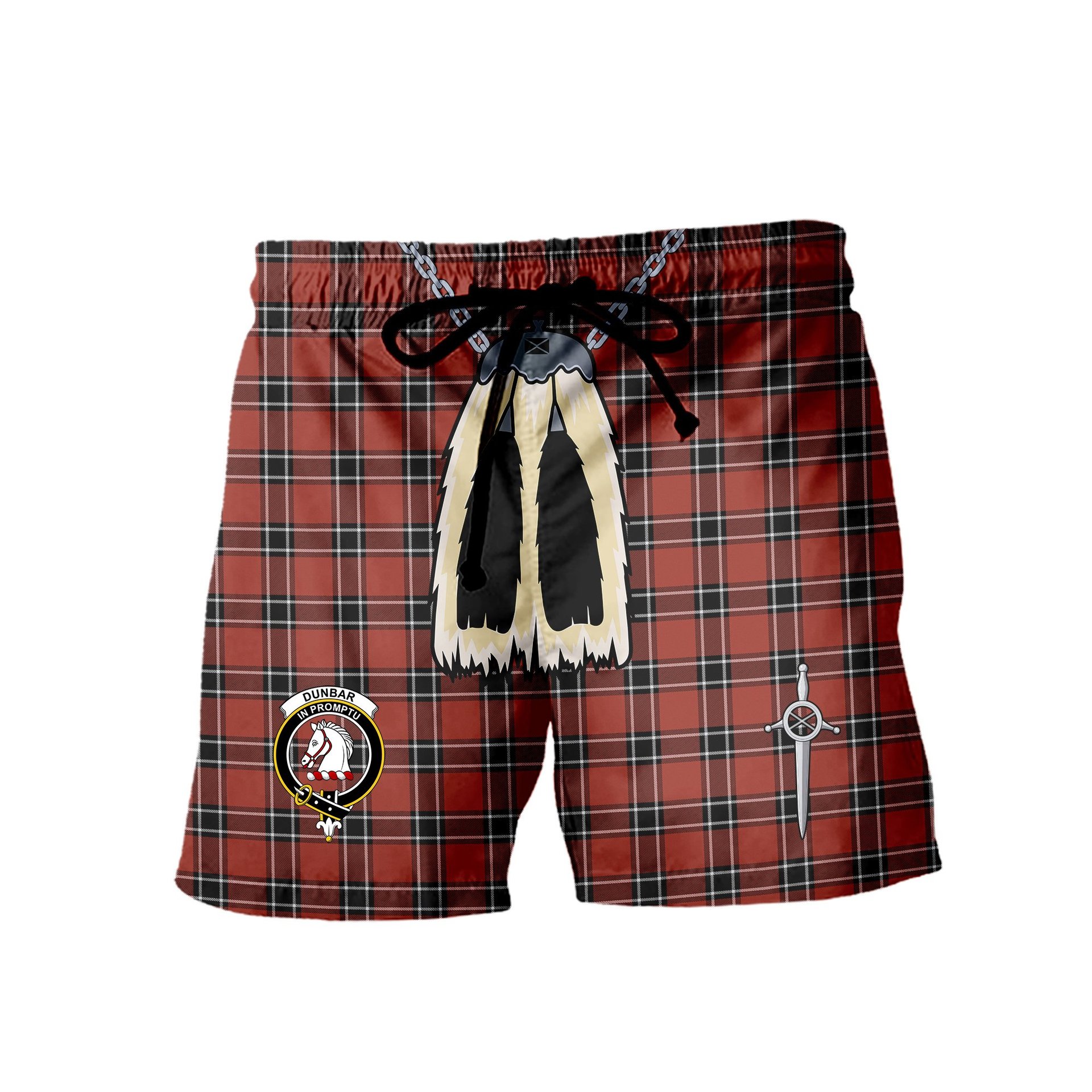 ScotsTee Shop Scottish Dunbar District Modern Clan Crest Men's Highland Kilt Sporran Tartan Shorts