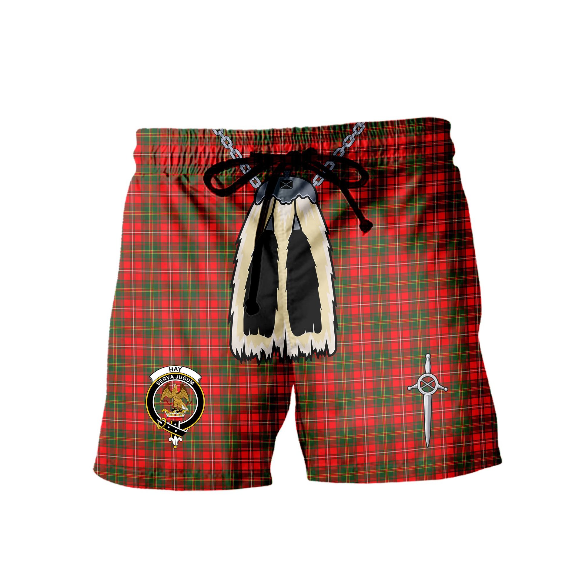 ScotsTee Shop Scottish Hay Modern Clan Crest Men's Highland Kilt Sporran Tartan Shorts