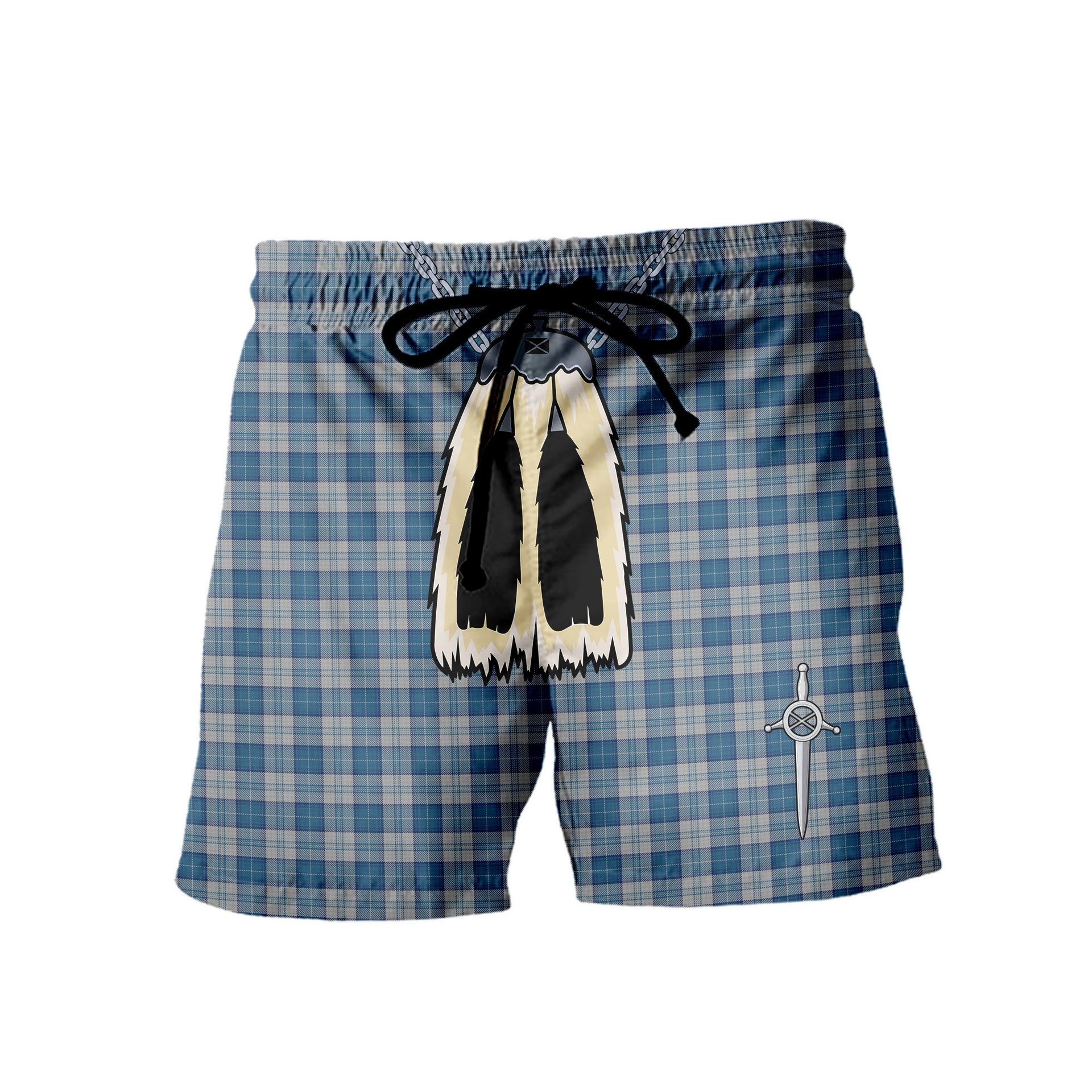 ScotsTee Shop Scottish Menzies Dress Blue & White Men's Highland Kilt Sporran Tartan Shorts