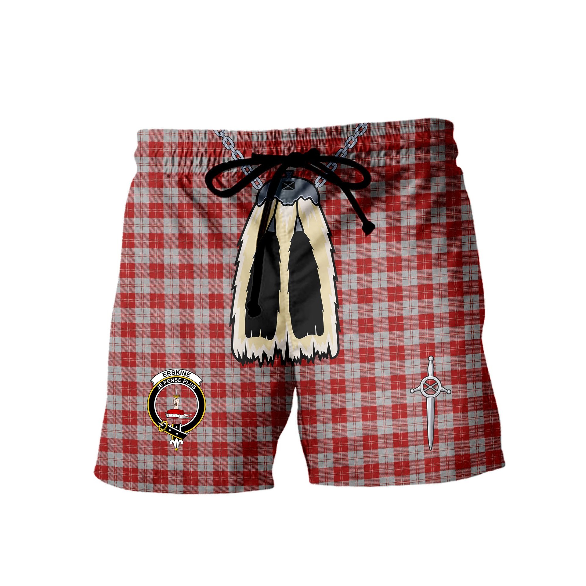 ScotsTee Shop Scottish Erskine Red Clan Crest Men's Highland Kilt Sporran Tartan Shorts