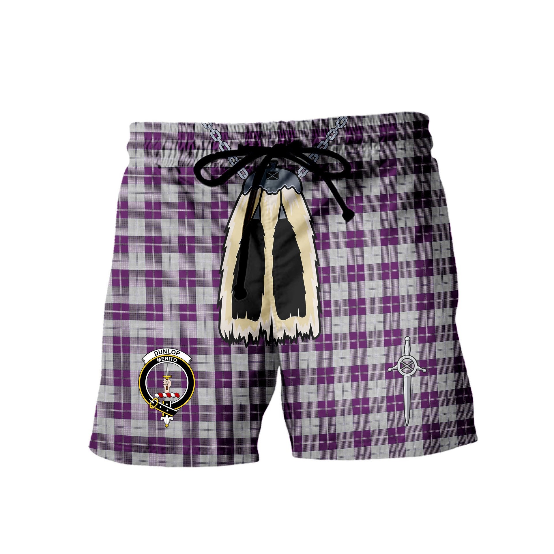 ScotsTee Shop Scottish Dunlop Dress Clan Crest Men's Highland Kilt Sporran Tartan Shorts