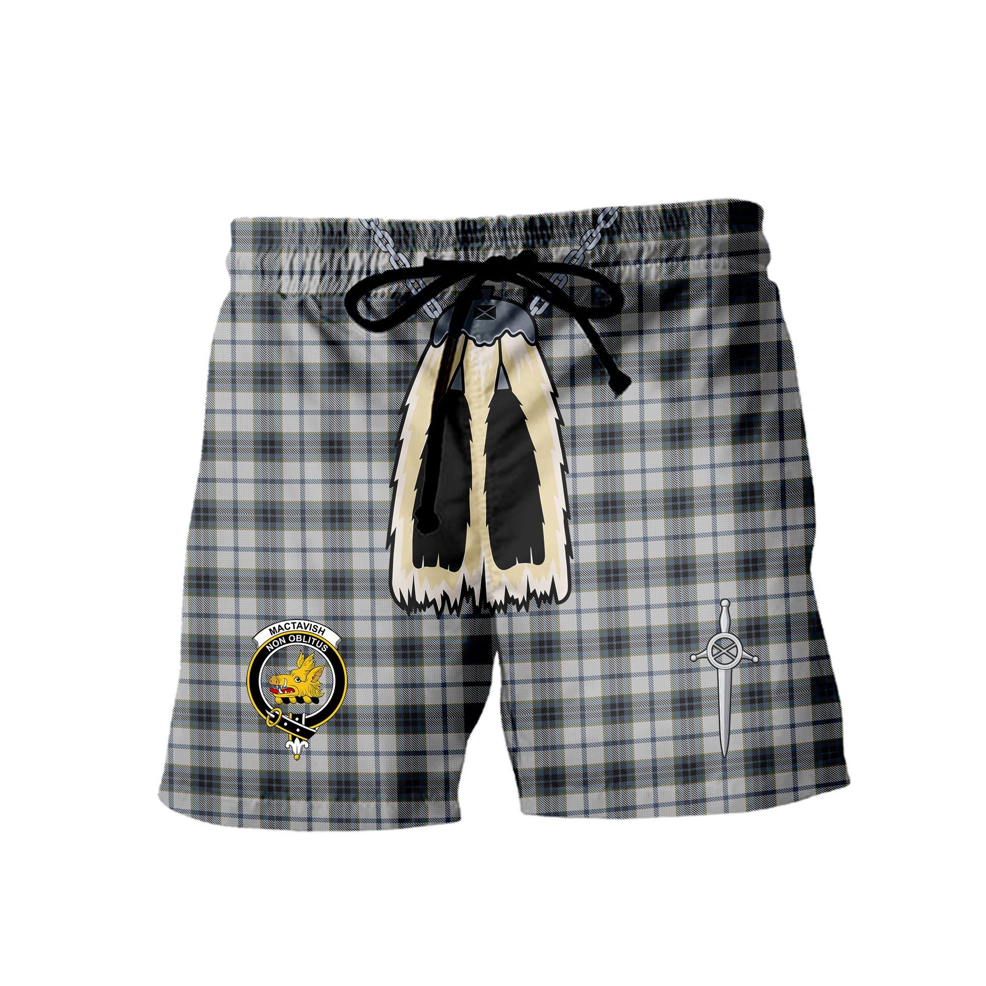 ScotsTee Shop Scottish MacTavish of Dunardry Dress Clan Crest Men's Highland Kilt Sporran Tartan Shorts
