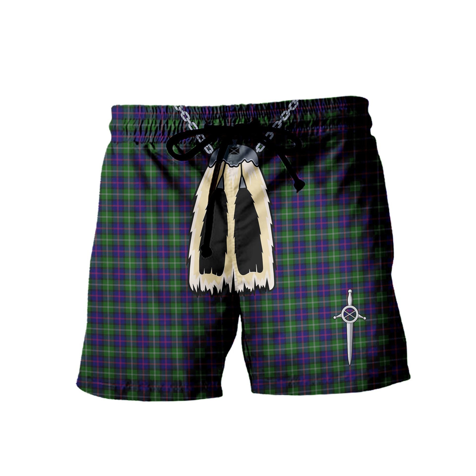 ScotsTee Shop Scottish MacThomas Modern Men's Highland Kilt Sporran Tartan Shorts
