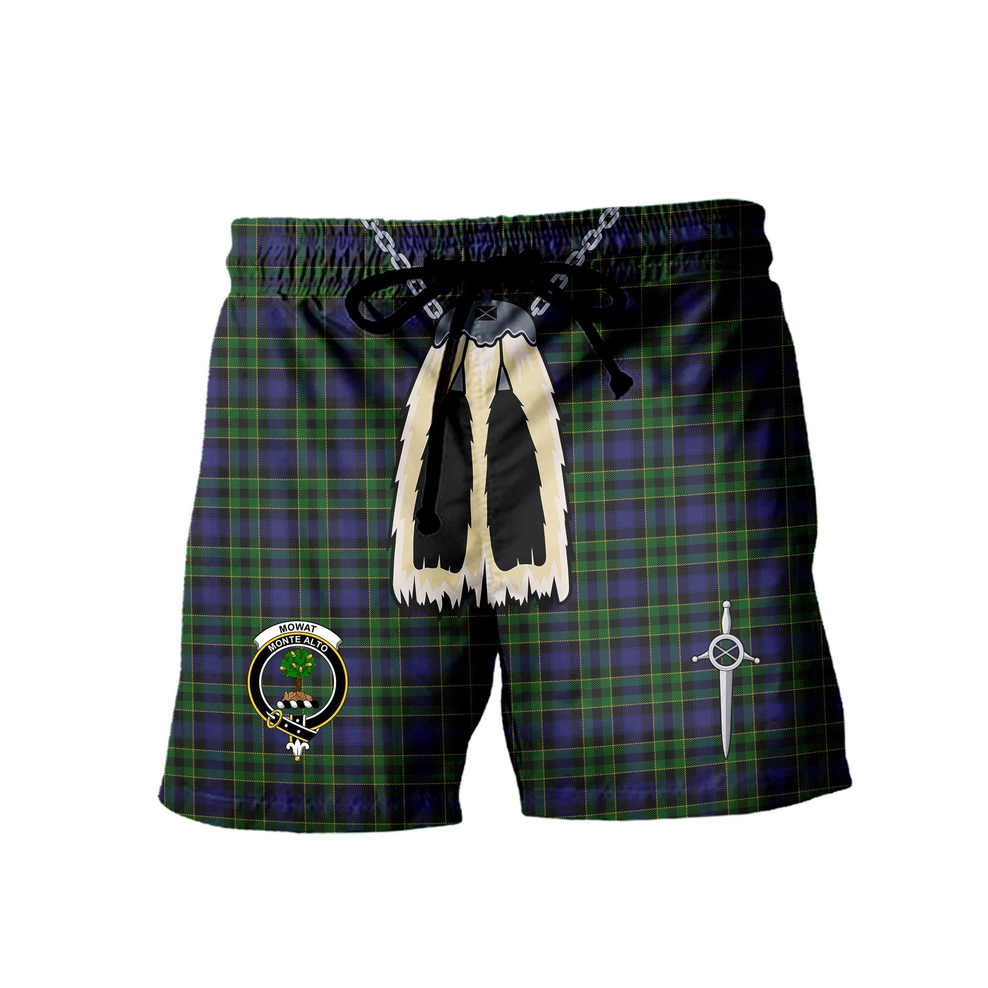 ScotsTee Shop Scottish Mowat Clan Crest Men's Highland Kilt Sporran Tartan Shorts
