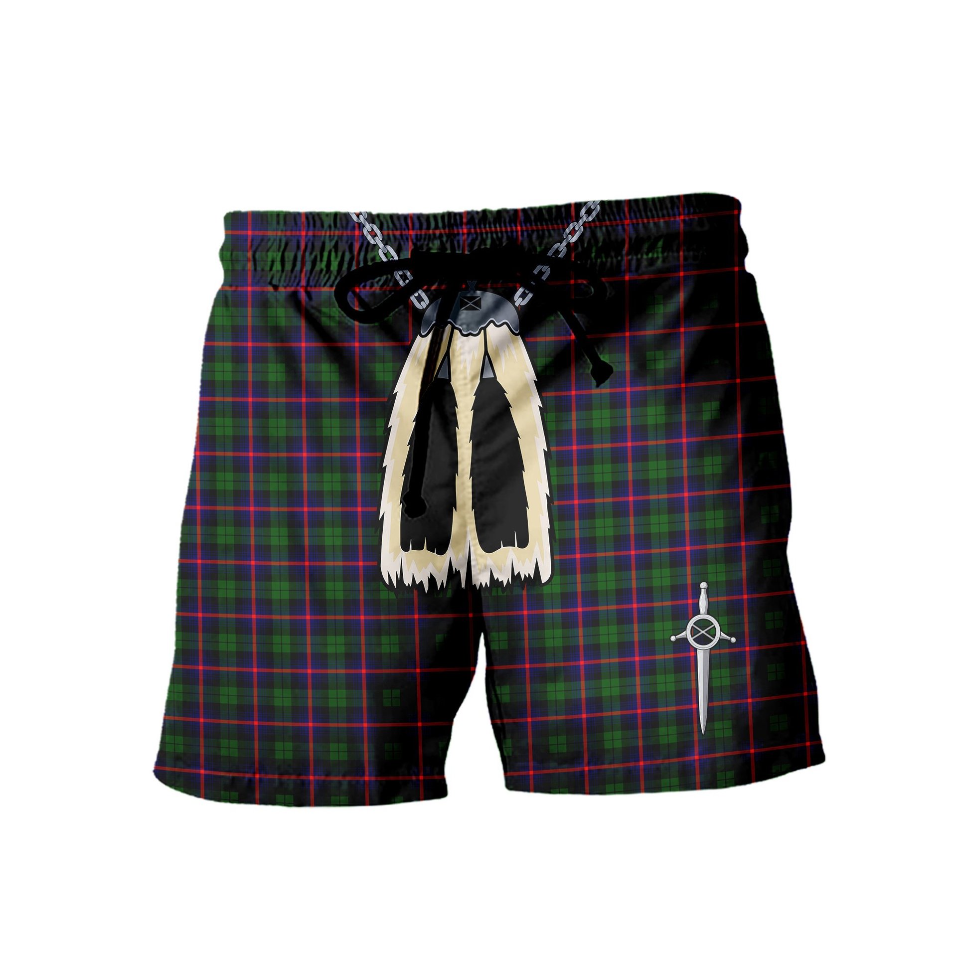 ScotsTee Shop Scottish Urquhart Modern Men's Highland Kilt Sporran Tartan Shorts