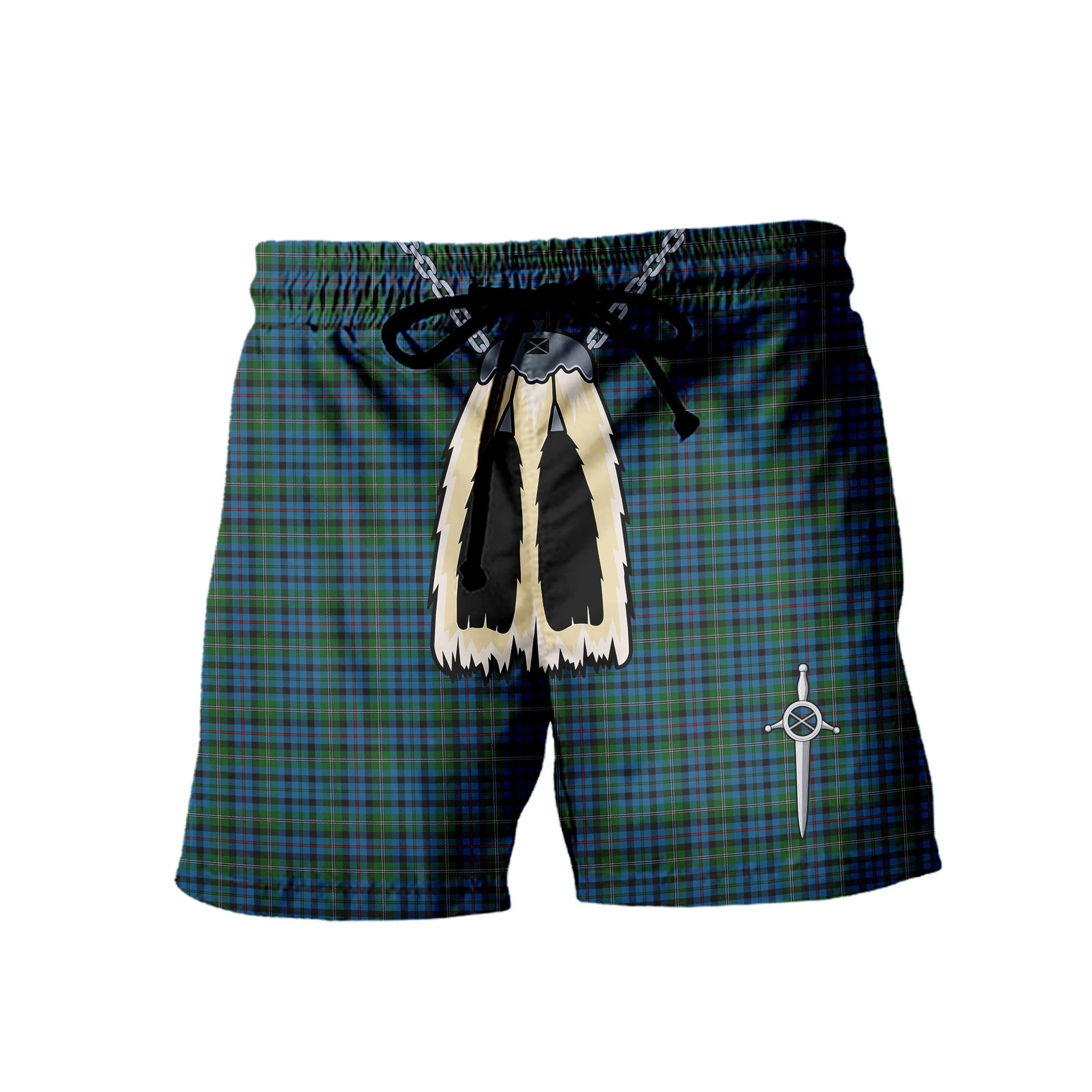 ScotsTee Shop Scottish Stephenson Hunting 2 Men's Highland Kilt Sporran Tartan Shorts