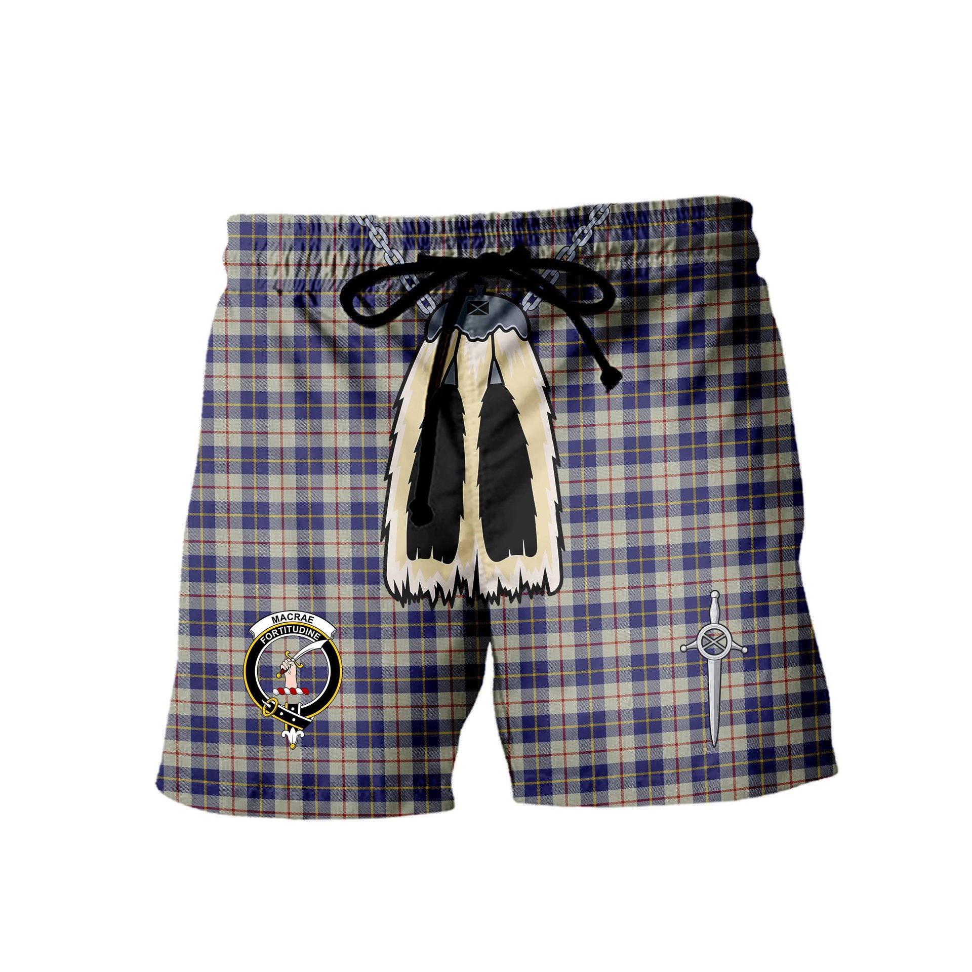 ScotsTee Shop Scottish MacRae of Conchra Clan Crest Men's Highland Kilt Sporran Tartan Shorts