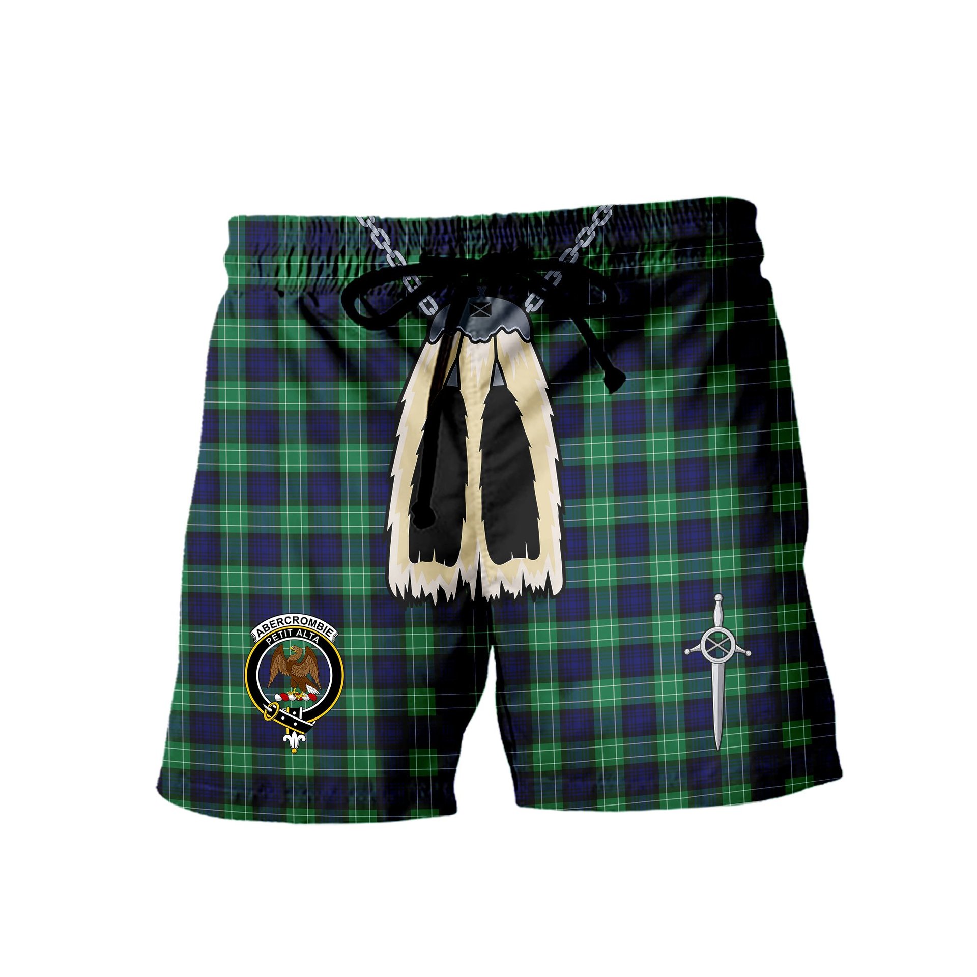 ScotsTee Shop Scottish Abercrombie SC Clan Crest Men's Highland Kilt Sporran Tartan Shorts