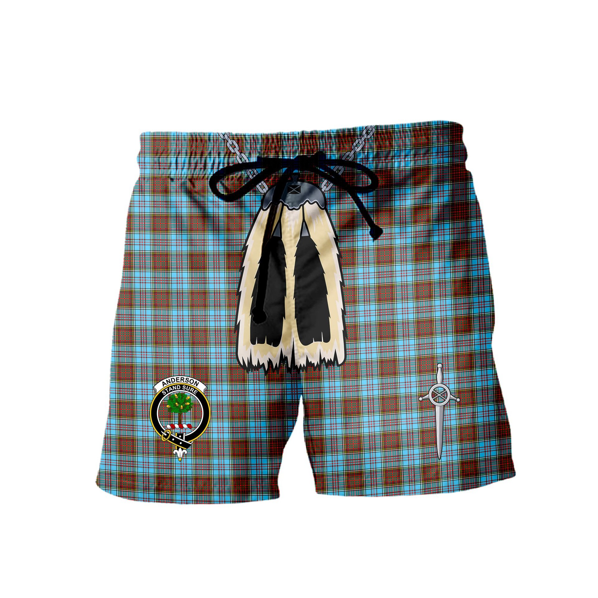 ScotsTee Shop Scottish Anderson Ancient Clan Crest Men's Highland Kilt Sporran Tartan Shorts