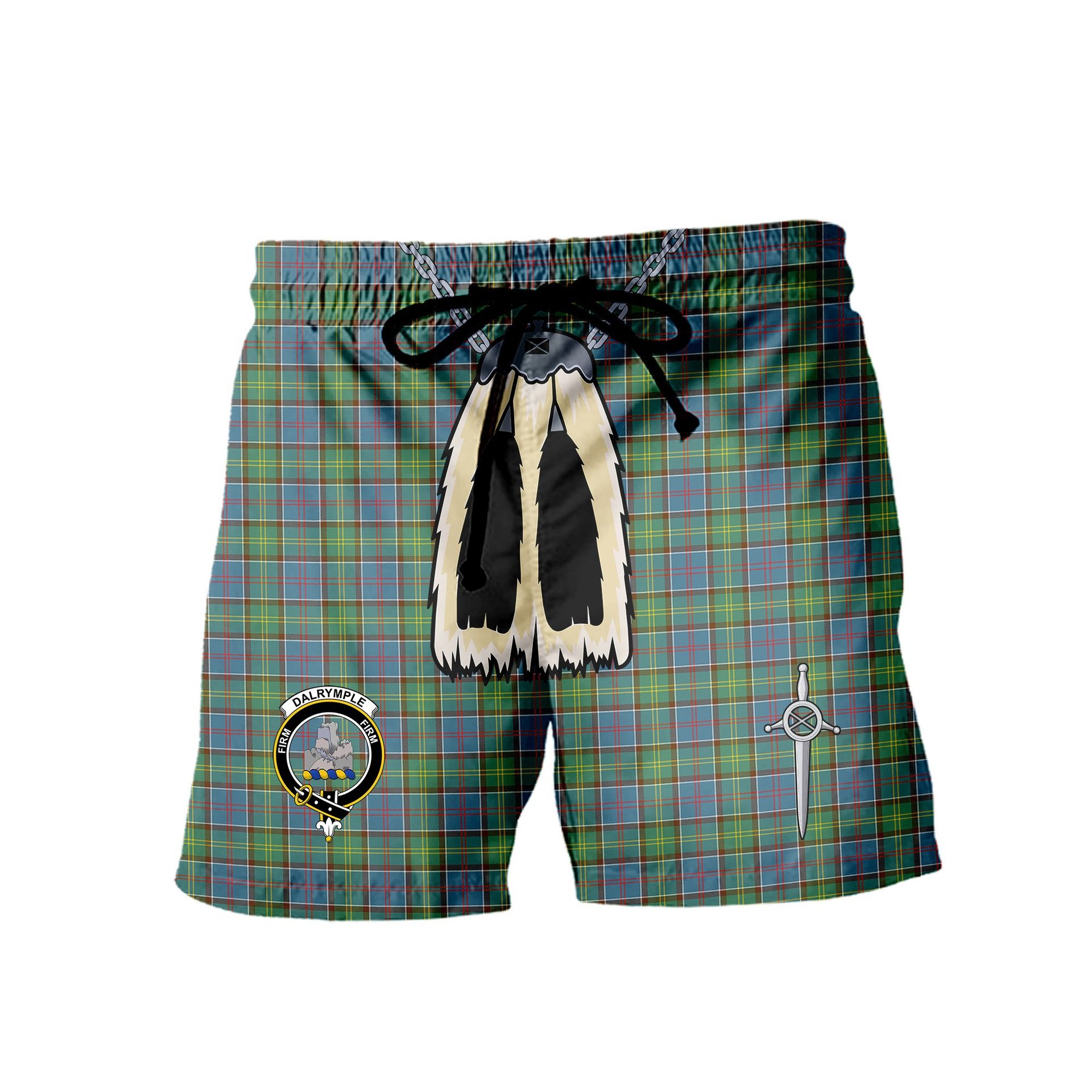 ScotsTee Shop Scottish Dalrymple SC Clan Crest Men's Highland Kilt Sporran Tartan Shorts