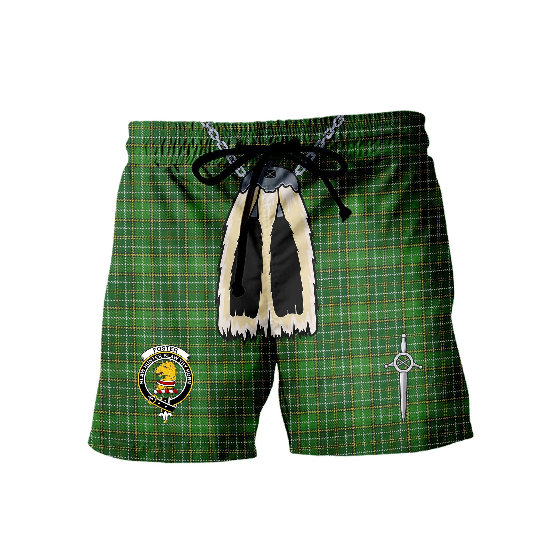 ScotsTee Shop Scottish Foster Hunting Clan Crest Men's Highland Kilt Sporran Tartan Shorts