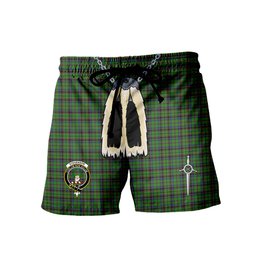 ScotsTee Shop Scottish Stevenson Green Clan Crest Men's Highland Kilt Sporran Tartan Shorts