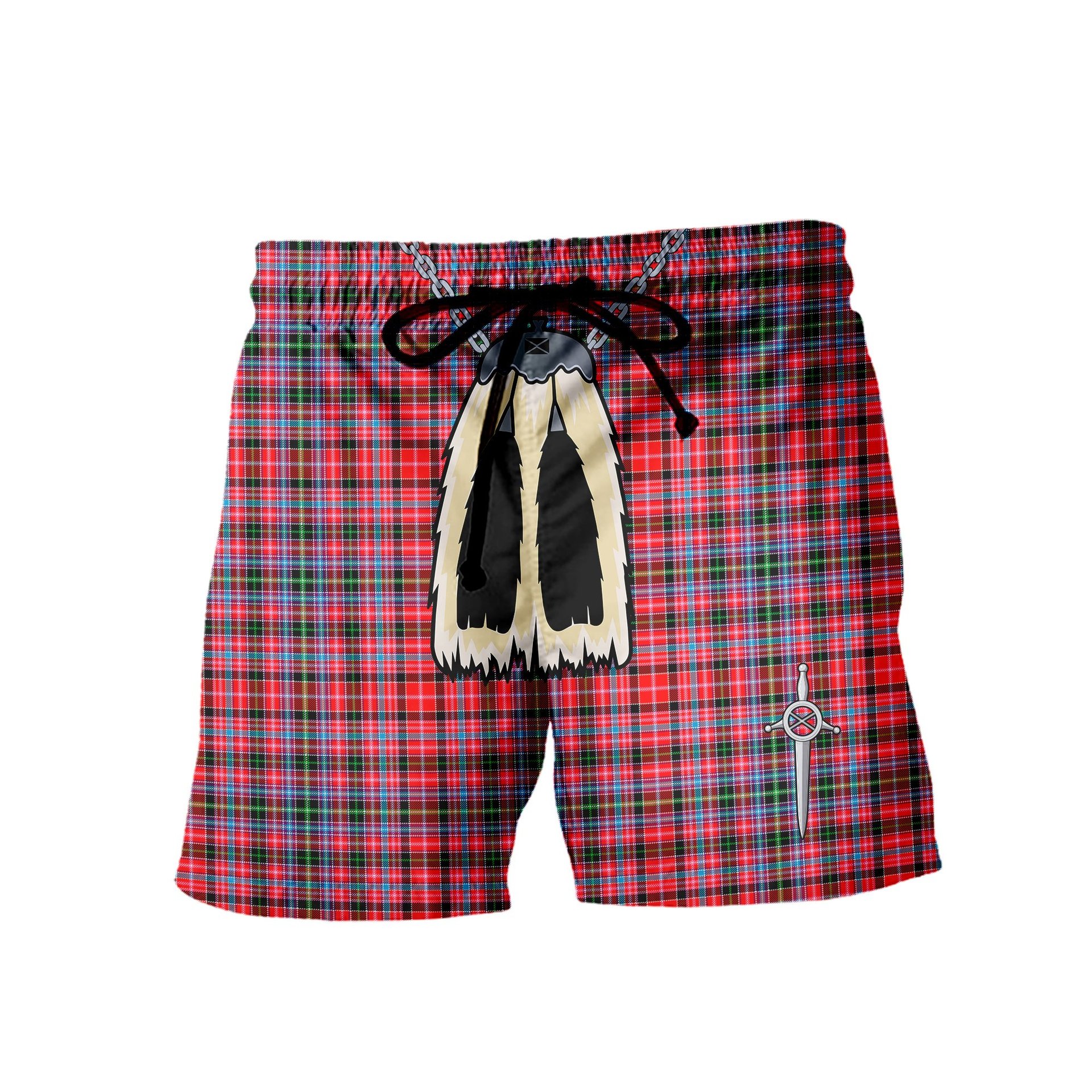 ScotsTee Shop Scottish Straiton Men's Highland Kilt Sporran Tartan Shorts