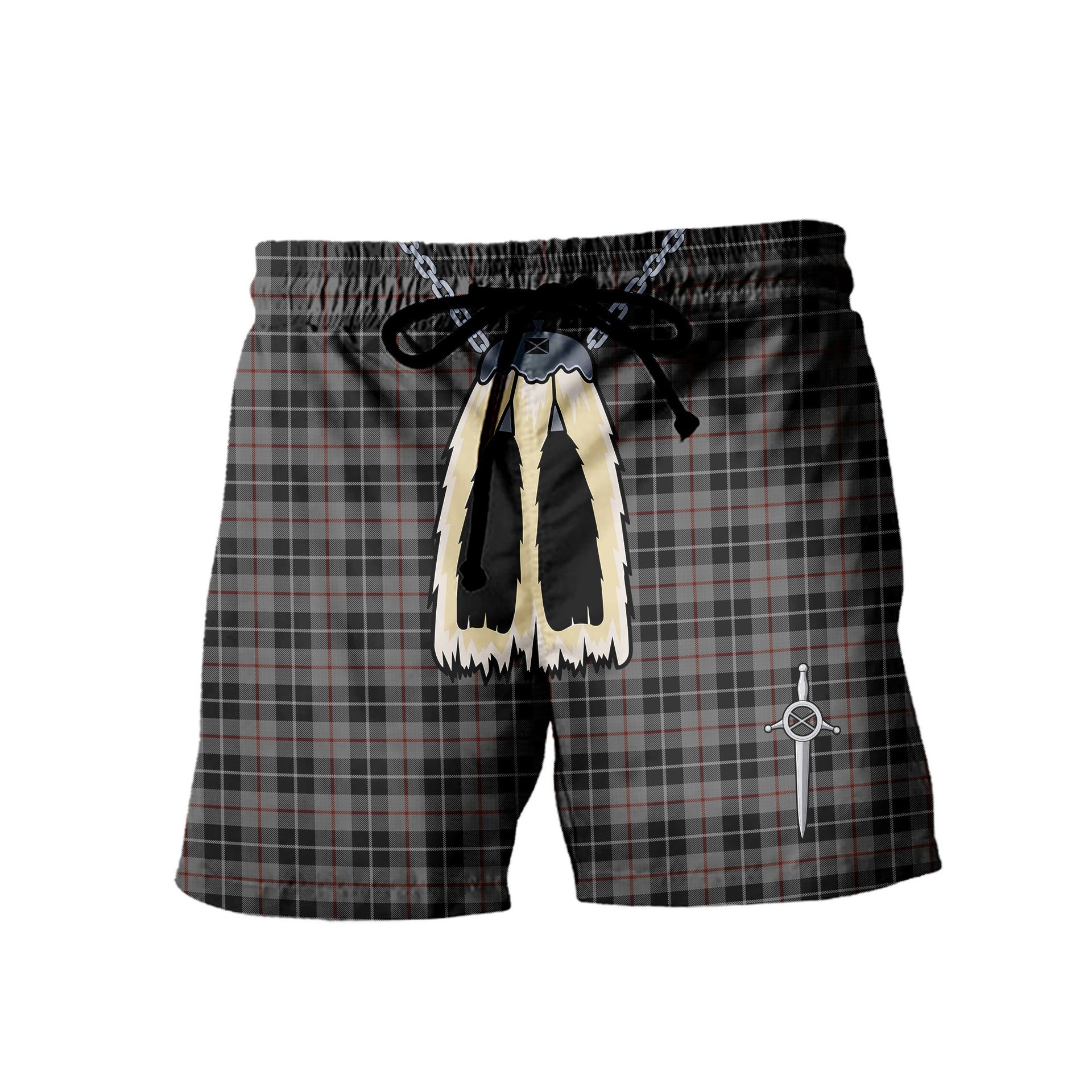 ScotsTee Shop Scottish Thomson Grey Men's Highland Kilt Sporran Tartan Shorts