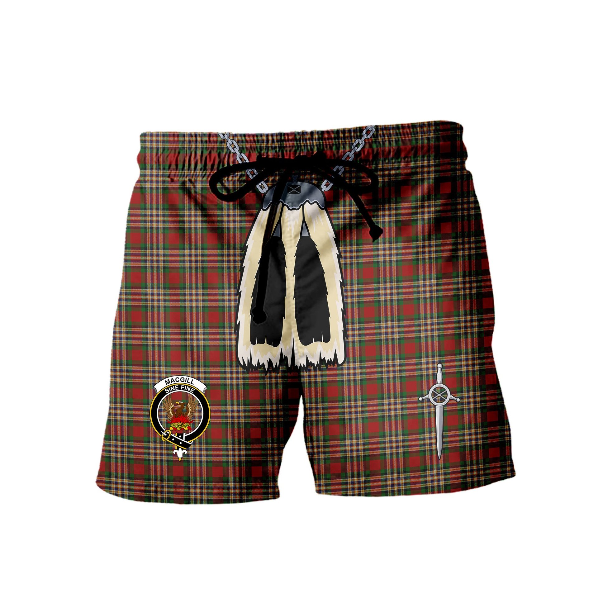 ScotsTee Shop Scottish MacGill Clan Crest Men's Highland Kilt Sporran Tartan Shorts