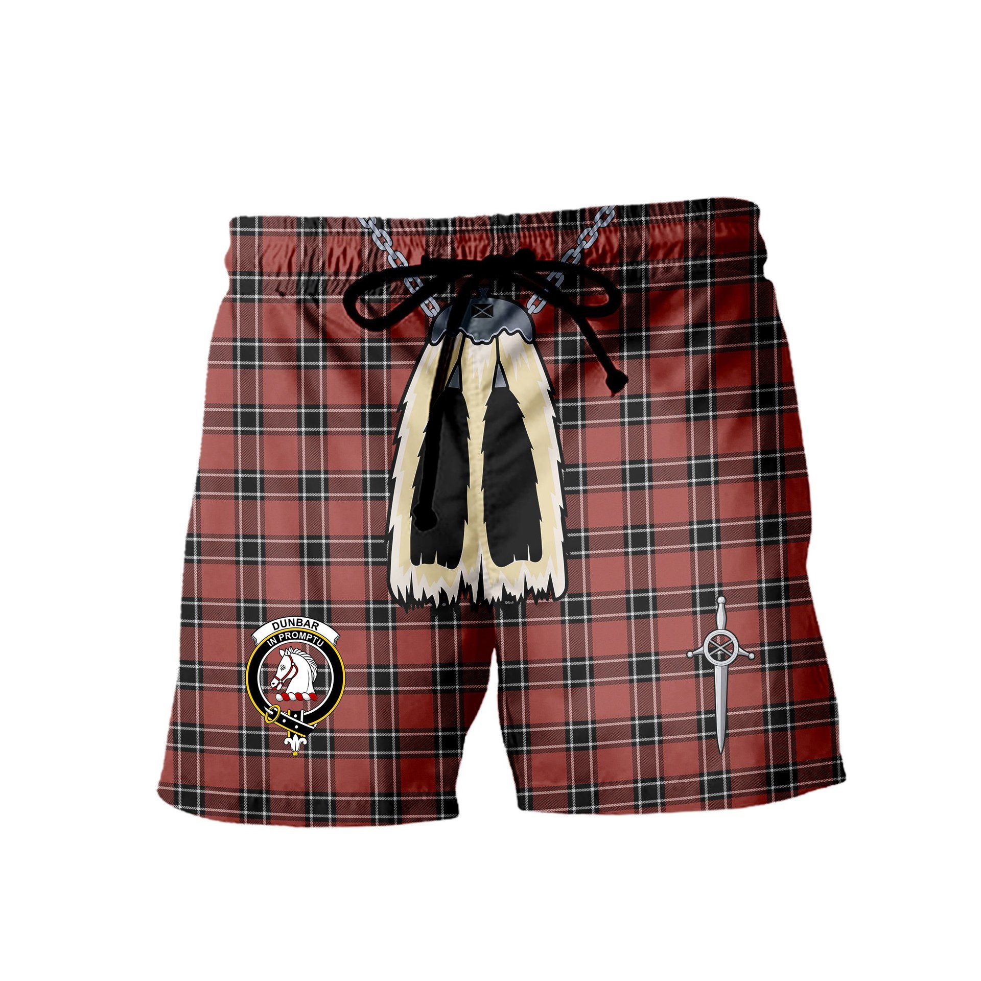 ScotsTee Shop Scottish Dunbar District Ancient Clan Crest Men's Highland Kilt Sporran Tartan Shorts