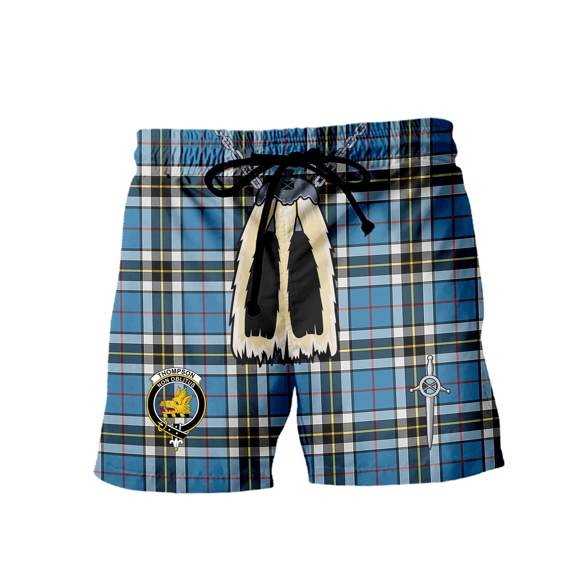 ScotsTee Shop Scottish Thompson Society Clan Crest Men's Highland Kilt Sporran Tartan Shorts