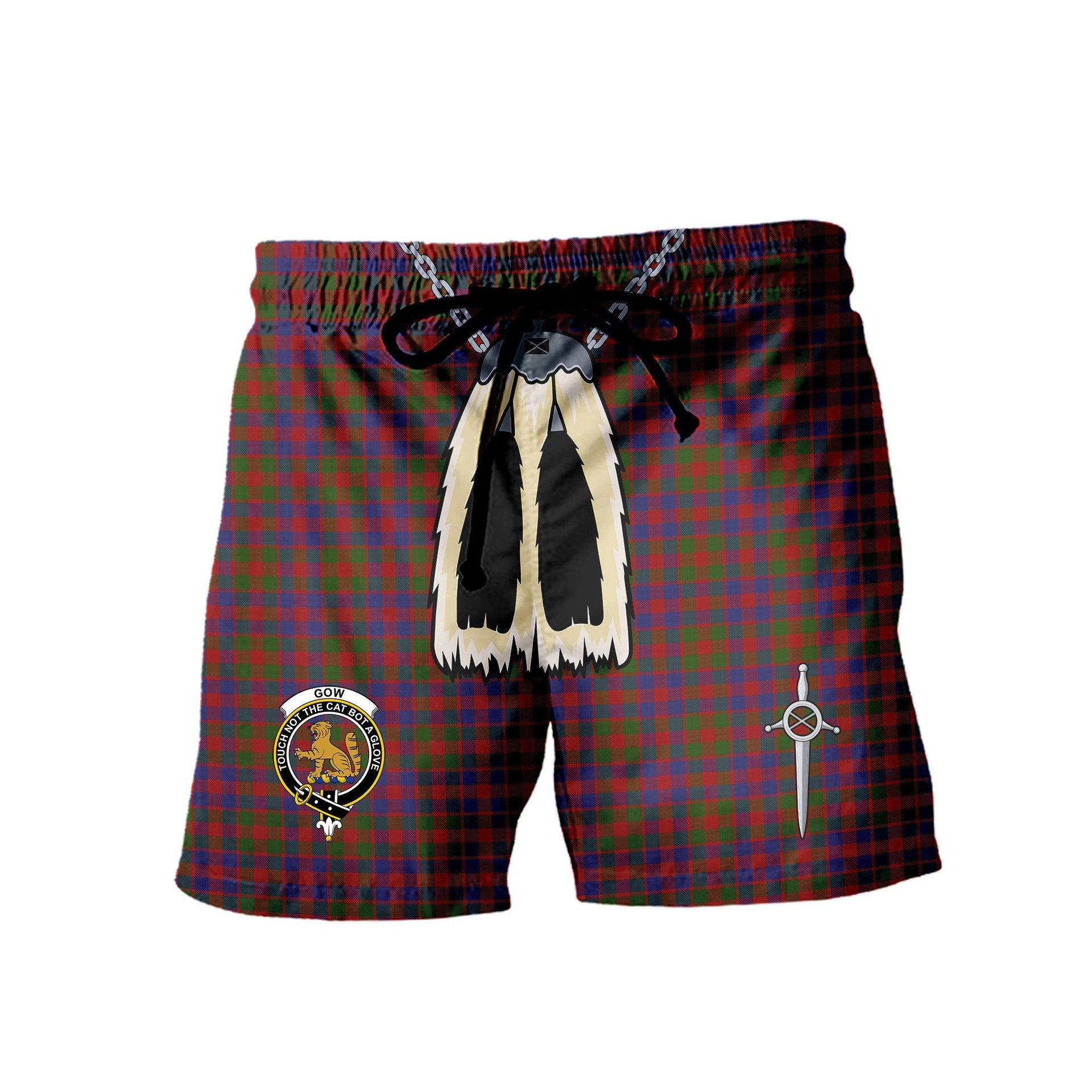 ScotsTee Shop Scottish Gow Clan Crest Men's Highland Kilt Sporran Tartan Shorts