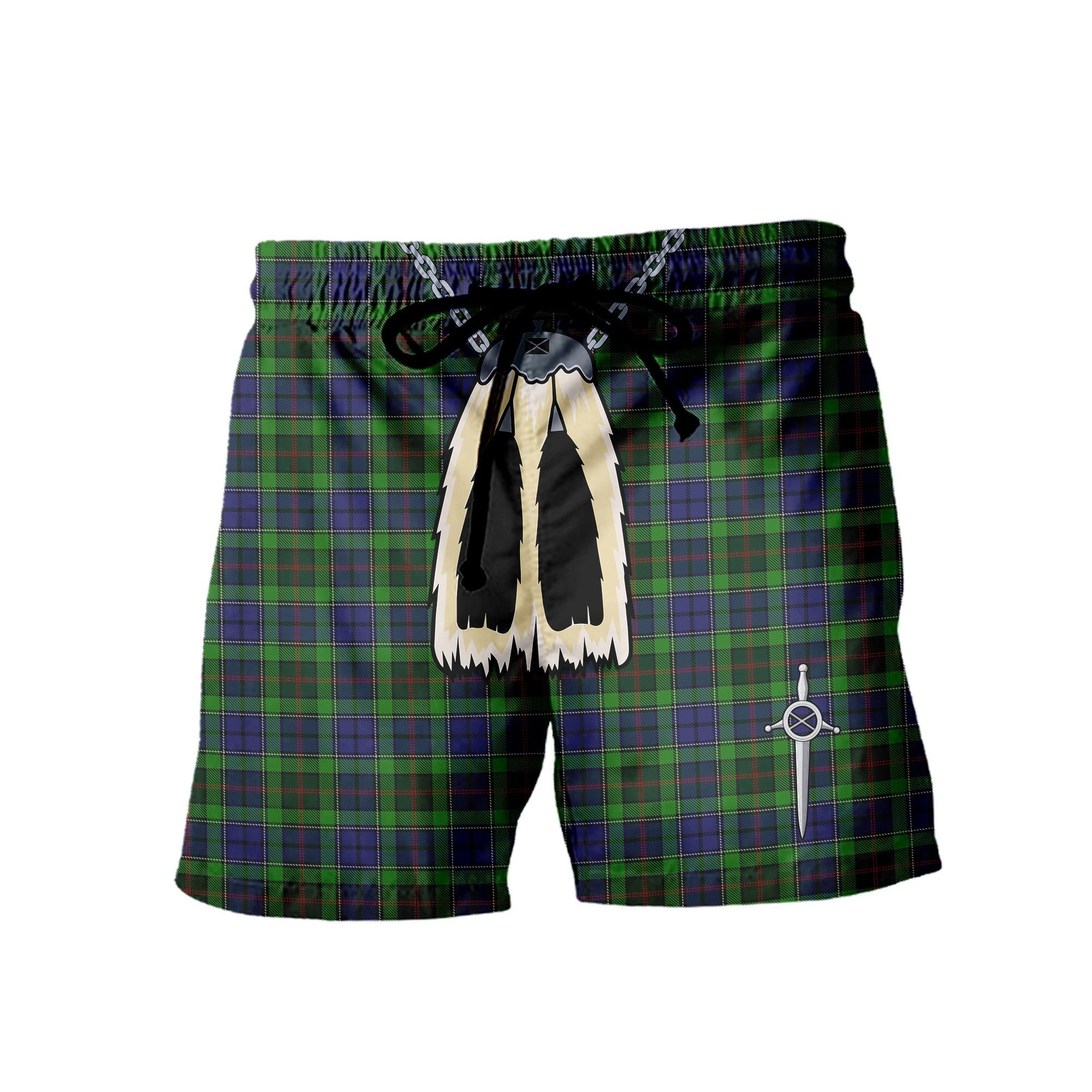 ScotsTee Shop Scottish Rutledge Men's Highland Kilt Sporran Tartan Shorts