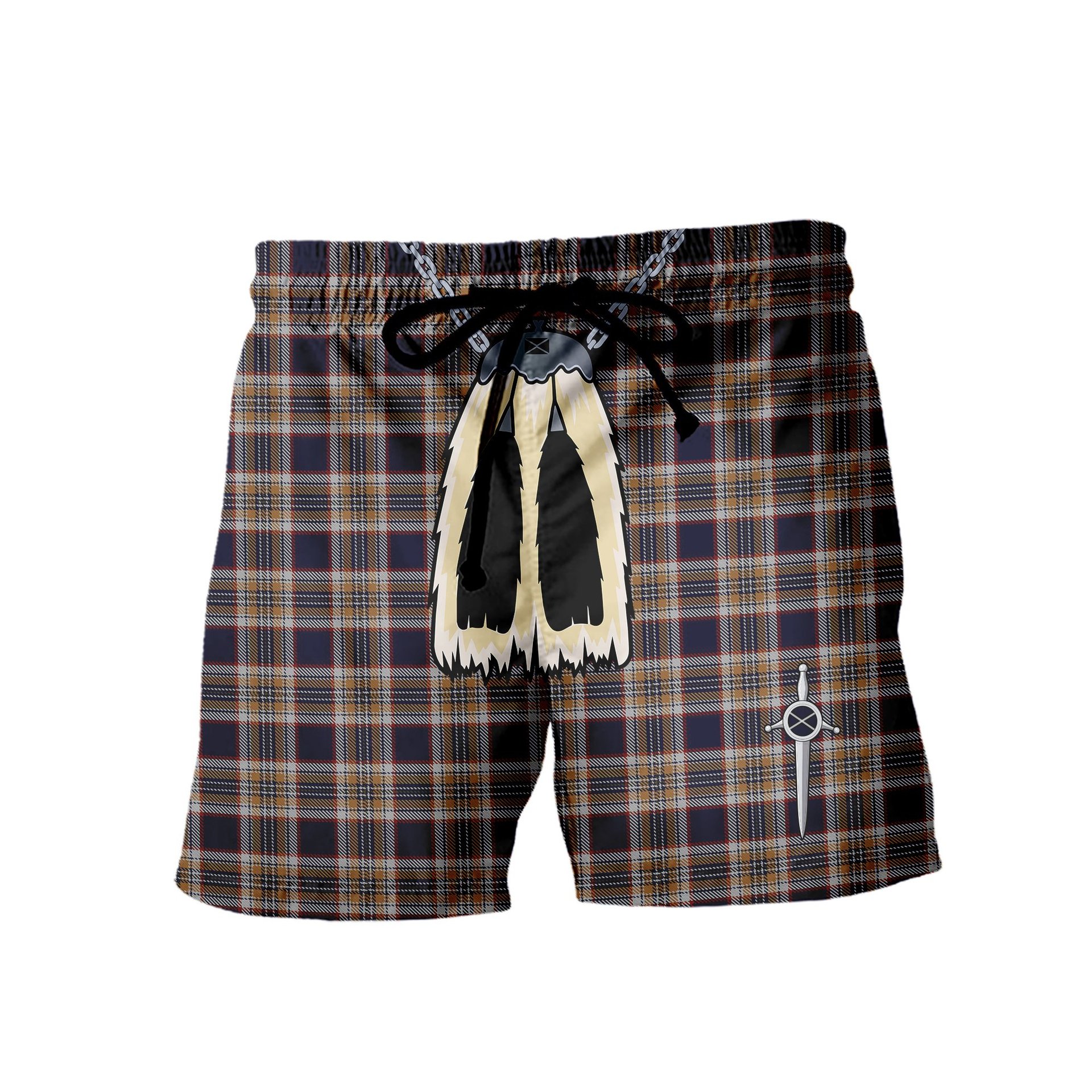 ScotsTee Shop Scottish Stewart Navy Men's Highland Kilt Sporran Tartan Shorts