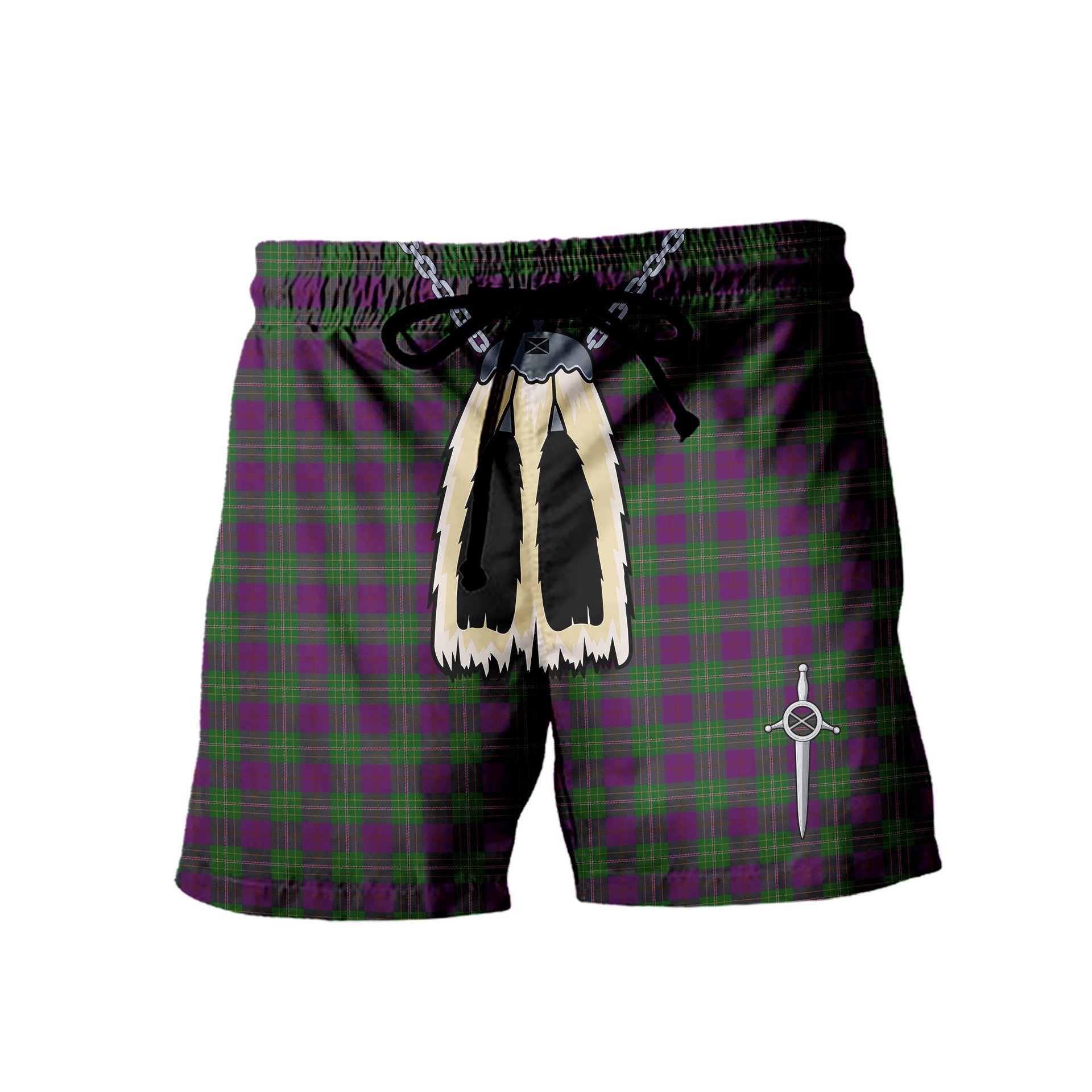 ScotsTee Shop Scottish Singh Men's Highland Kilt Sporran Tartan Shorts