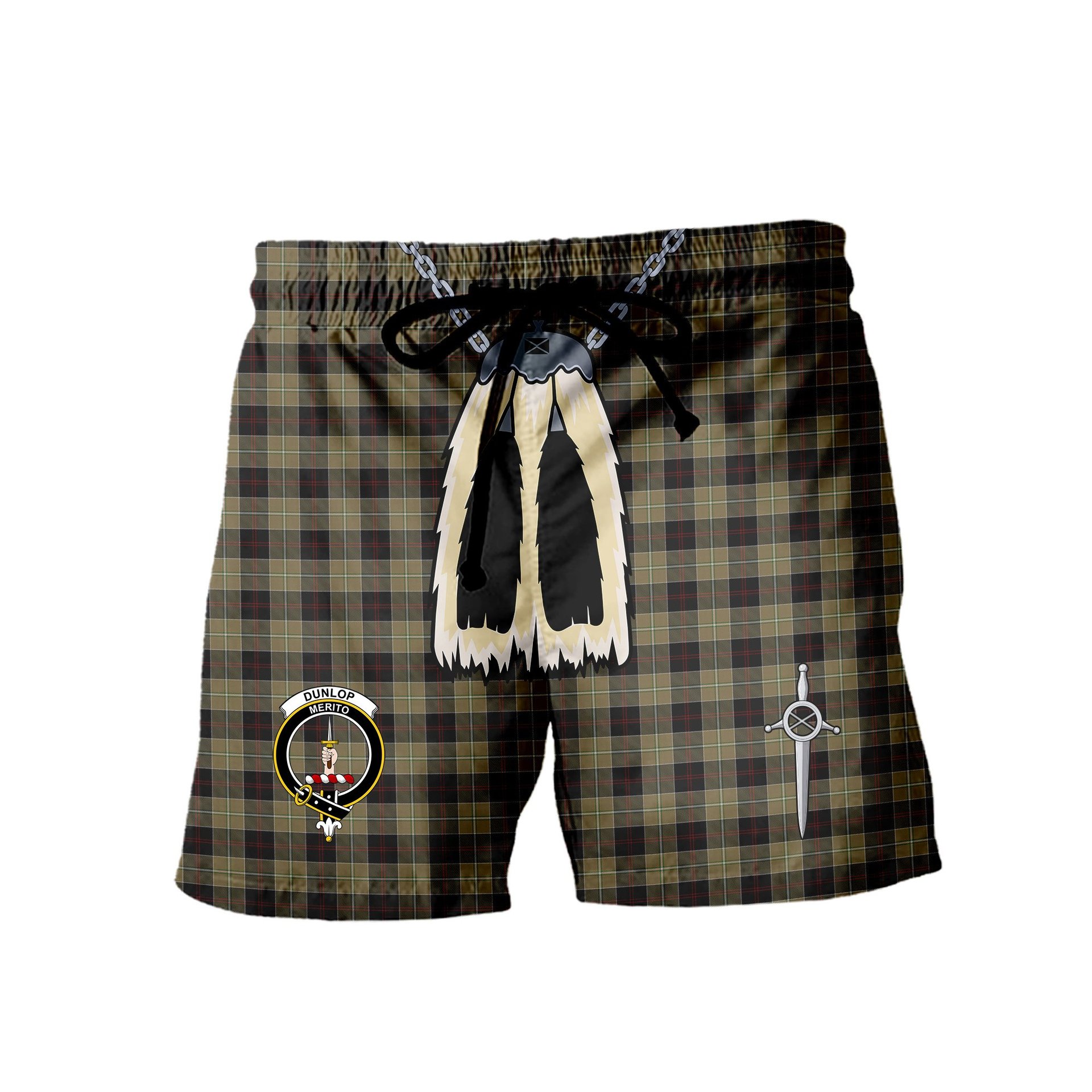 ScotsTee Shop Scottish Dunlop Hunting Clan Crest Men's Highland Kilt Sporran Tartan Shorts
