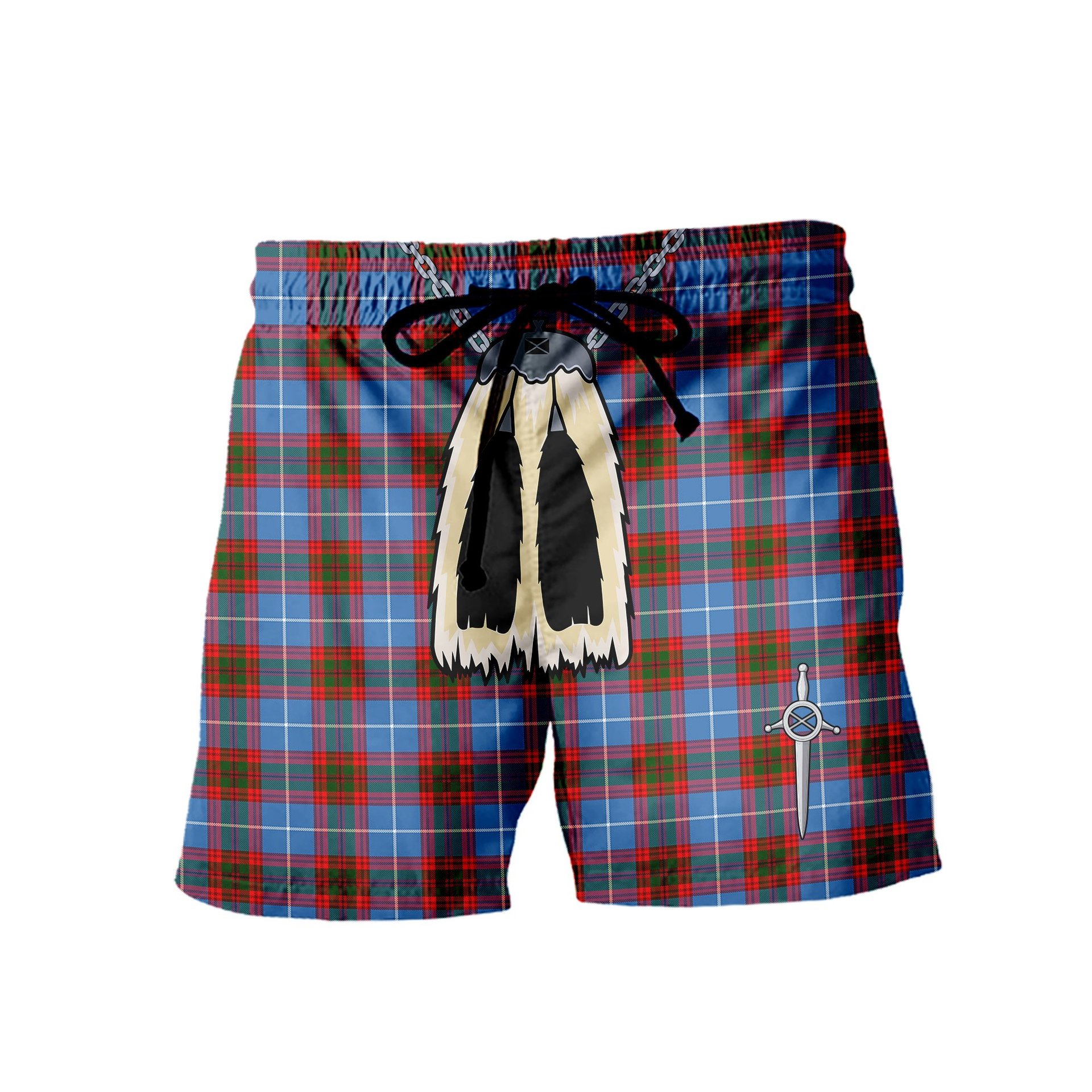 ScotsTee Shop Scottish Pennycook Men's Highland Kilt Sporran Tartan Shorts