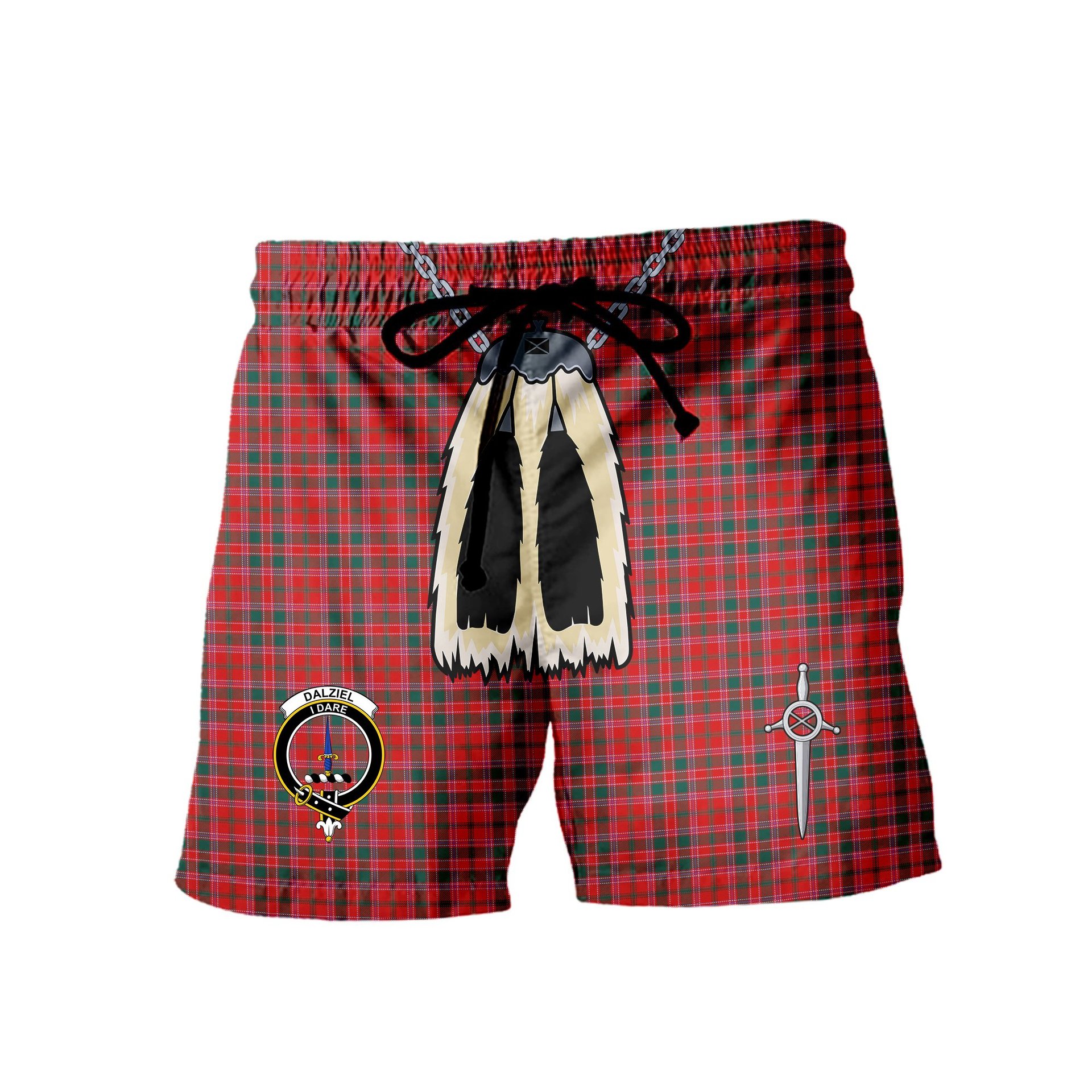 ScotsTee Shop Scottish Dalziel Modern Clan Crest Men's Highland Kilt Sporran Tartan Shorts