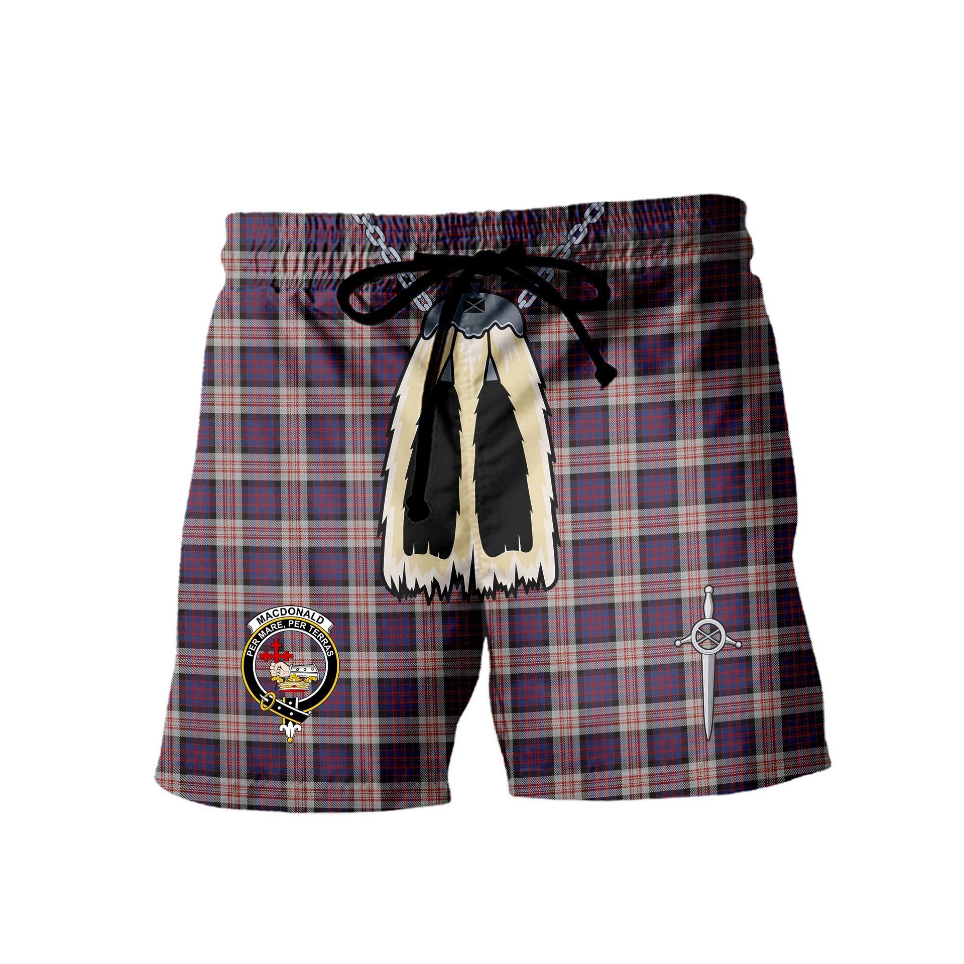 ScotsTee Shop Scottish MacDonald Pattern of Plaids Clan Crest Men's Highland Kilt Sporran Tartan Shorts