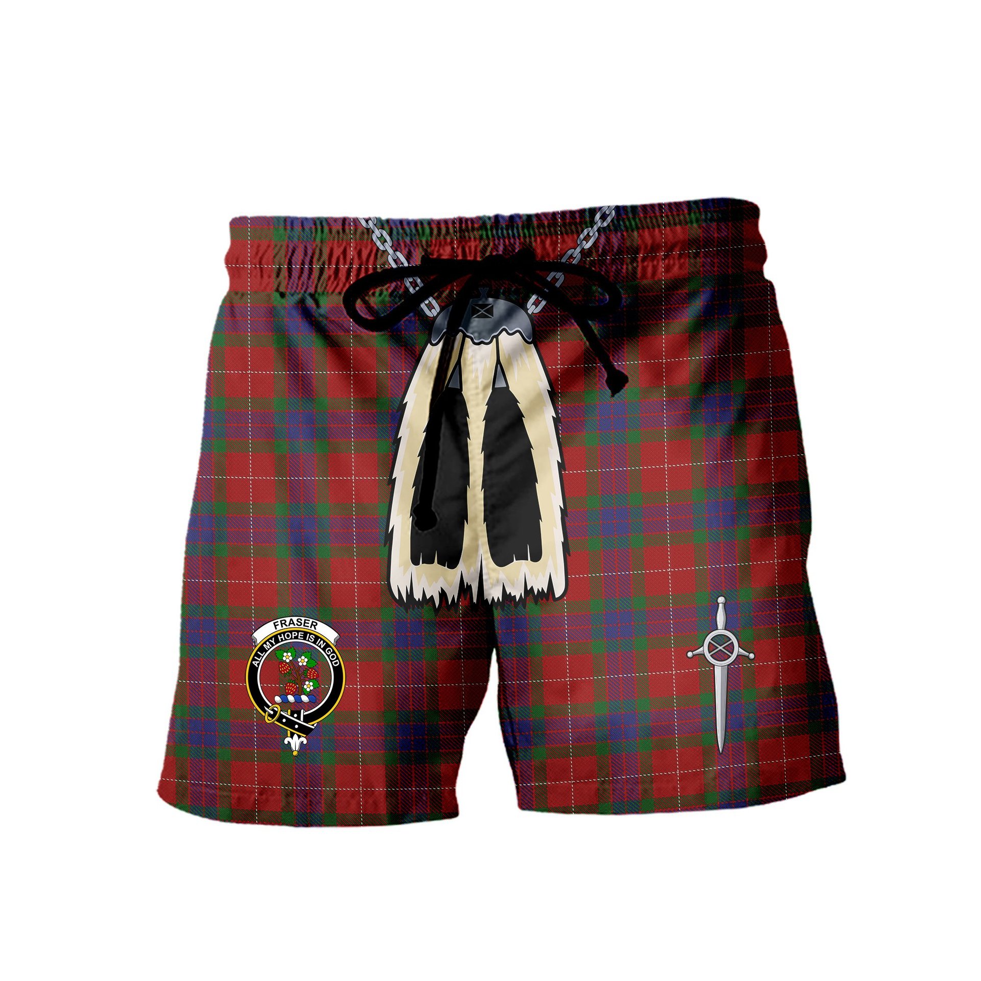 ScotsTee Shop Scottish Fraser Clan Crest Men's Highland Kilt Sporran Tartan Shorts