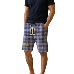 ScotsTee Shop Scottish MacPherson Dress Blue Clan Crest Men's Highland Kilt Sporran Tartan Shorts