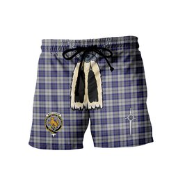 ScotsTee Shop Scottish MacPherson Dress Blue Clan Crest Men's Highland Kilt Sporran Tartan Shorts