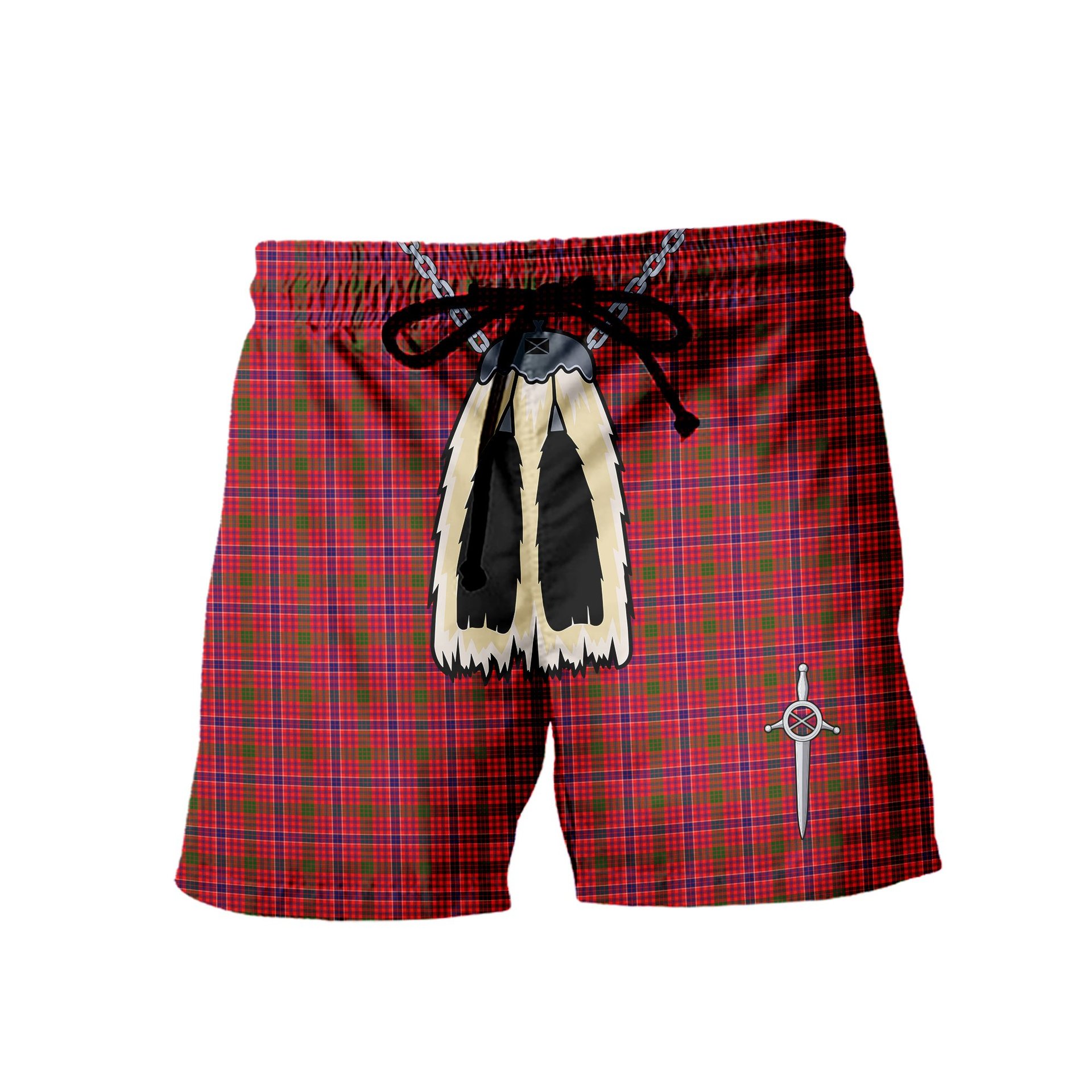 ScotsTee Shop Scottish MacRae Modern Men's Highland Kilt Sporran Tartan Shorts