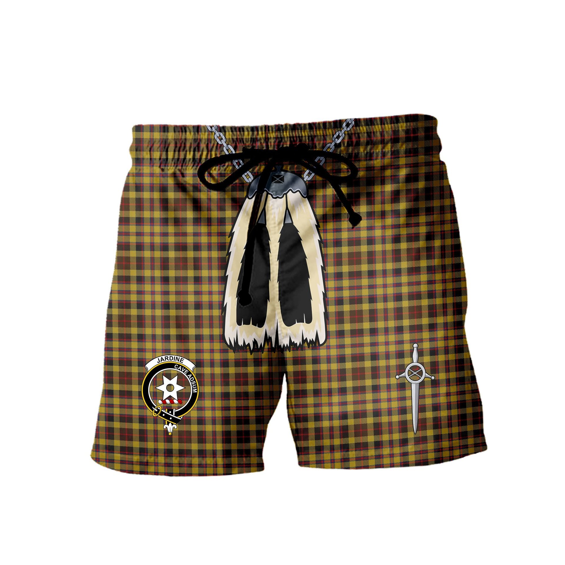 ScotsTee Shop Scottish Jardine Clan Crest Men's Highland Kilt Sporran Tartan Shorts