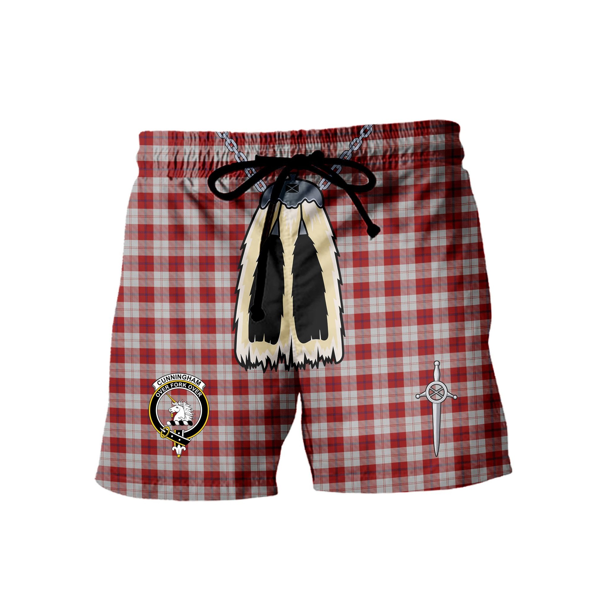 ScotsTee Shop Scottish Cunningham Dress Clan Crest Men's Highland Kilt Sporran Tartan Shorts