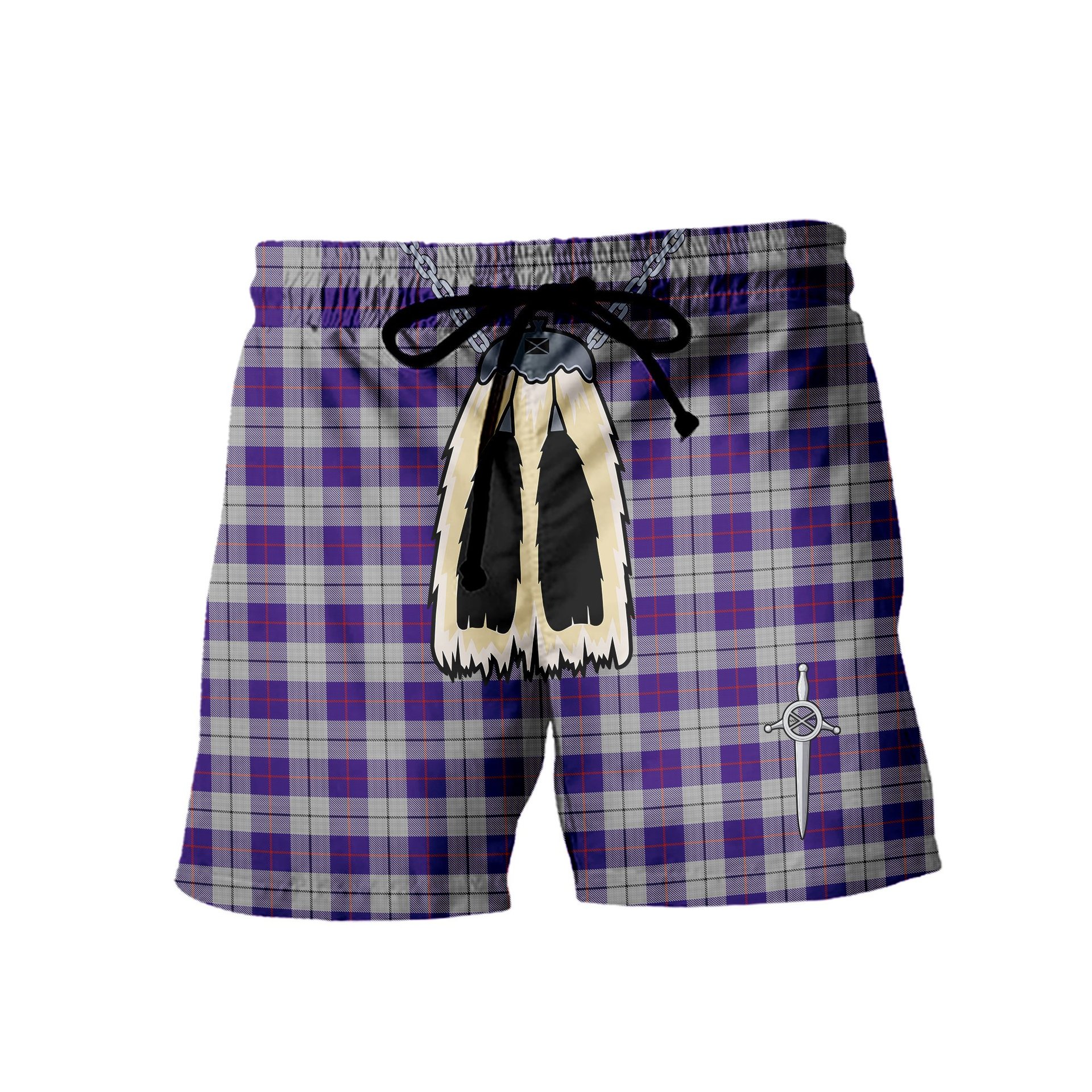 ScotsTee Shop Scottish MacRae Dress Purple 1 Men's Highland Kilt Sporran Tartan Shorts
