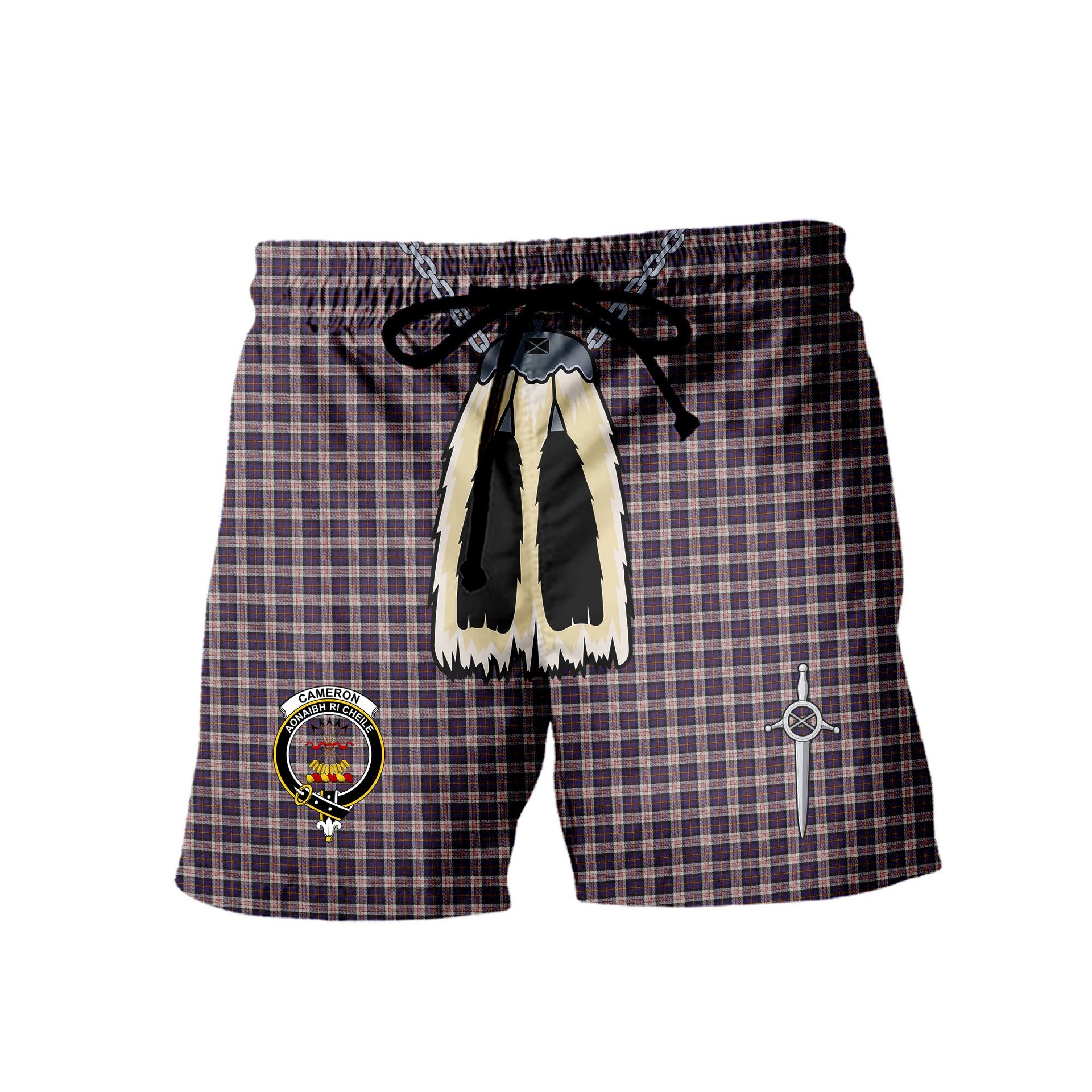 ScotsTee Shop Scottish Cameron of Erracht Dress Clan Crest Men's Highland Kilt Sporran Tartan Shorts