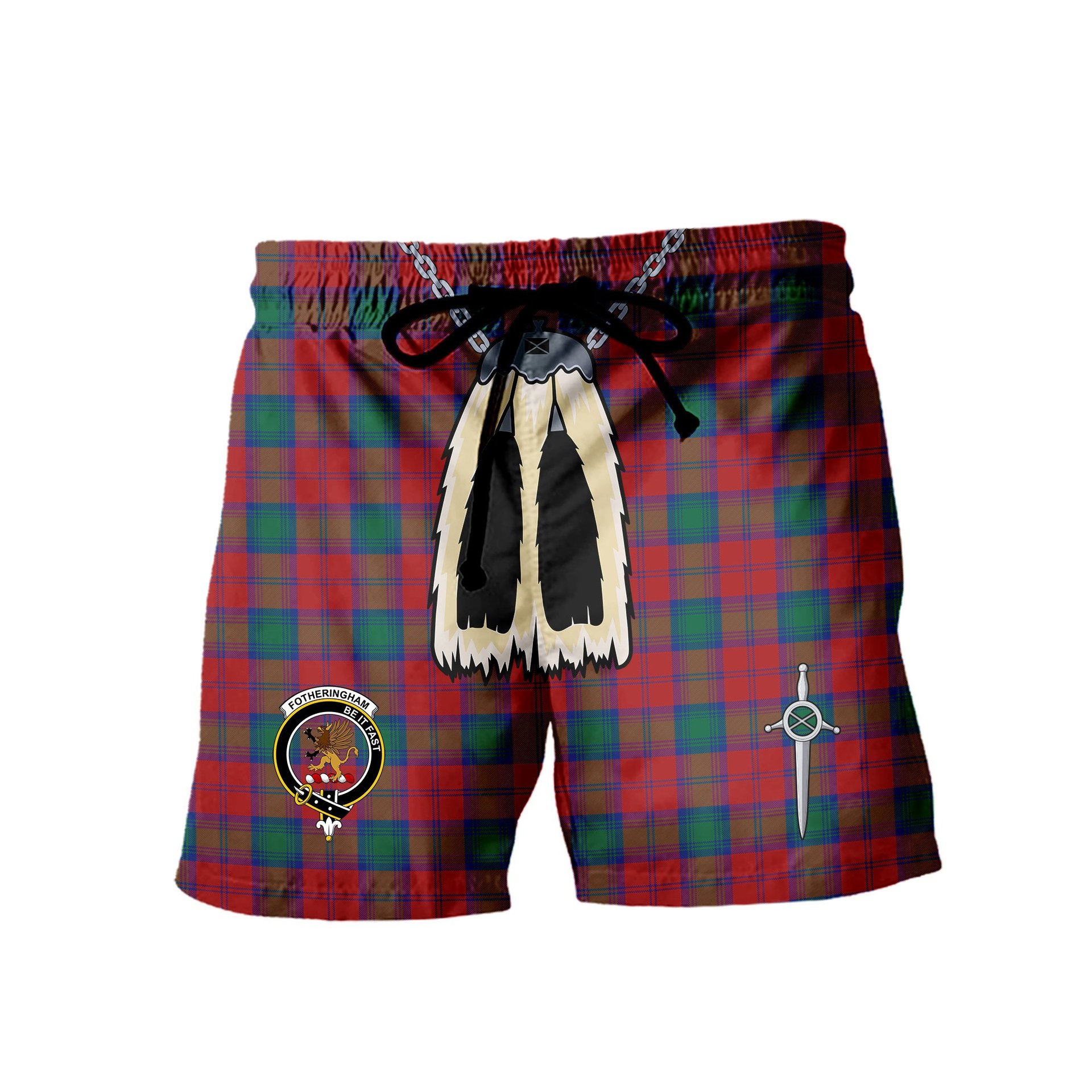 ScotsTee Shop Scottish Fotheringham Clan Crest Men's Highland Kilt Sporran Tartan Shorts