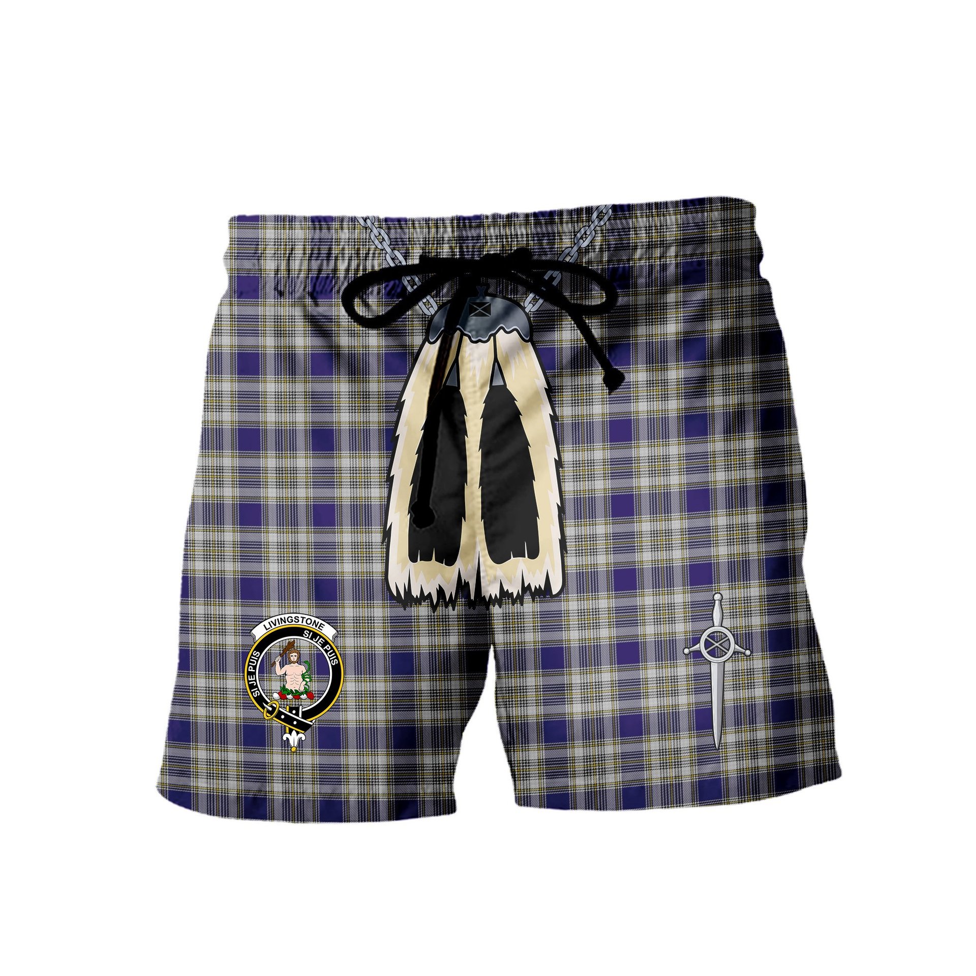 ScotsTee Shop Scottish Livingstone Dress Clan Crest Men's Highland Kilt Sporran Tartan Shorts