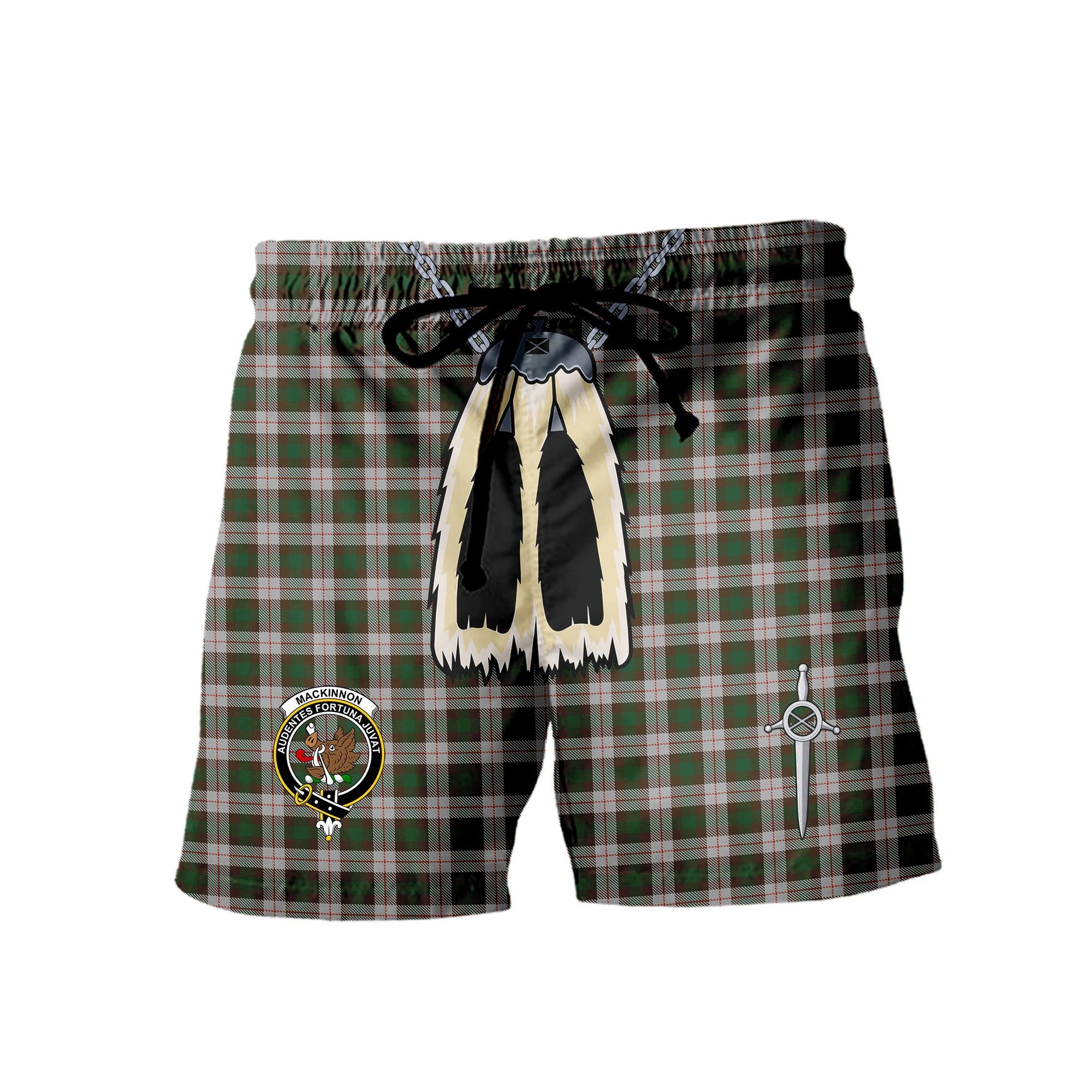 ScotsTee Shop Scottish MacKinnon Dress Clan Crest Men's Highland Kilt Sporran Tartan Shorts