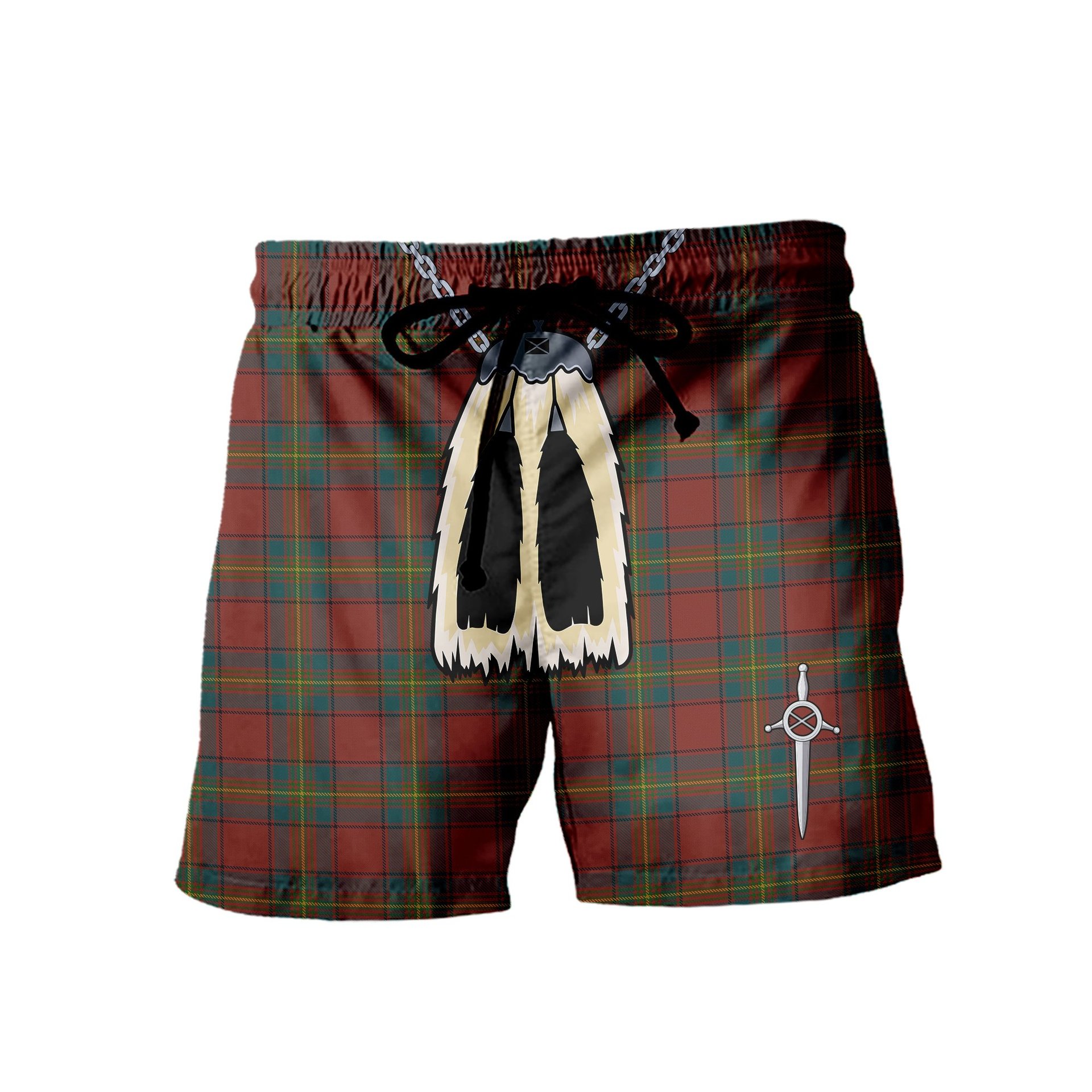 ScotsTee Shop Scottish Oliver Dress Red Men's Highland Kilt Sporran Tartan Shorts