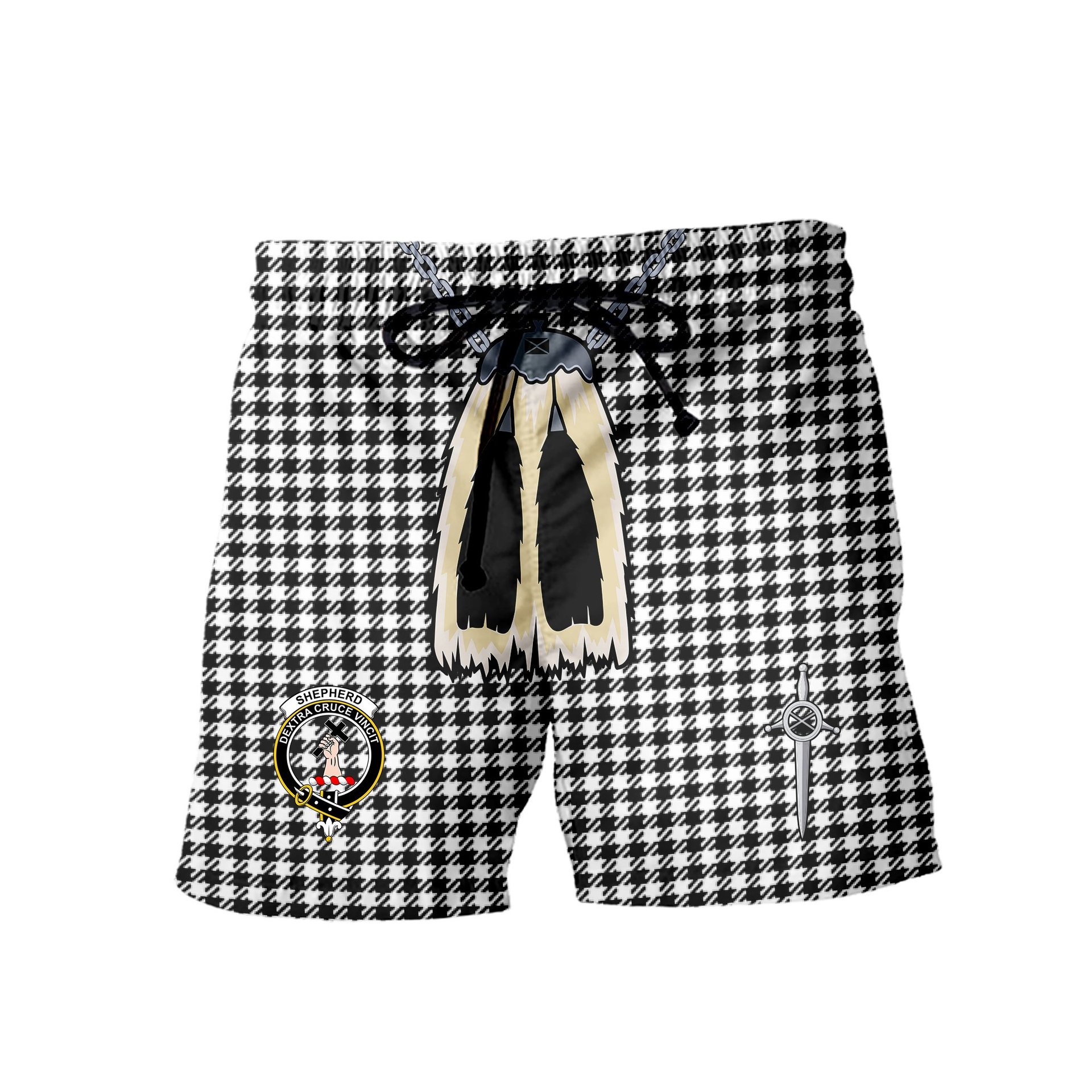 ScotsTee Shop Scottish Shepherd Clan Crest Men's Highland Kilt Sporran Tartan Shorts