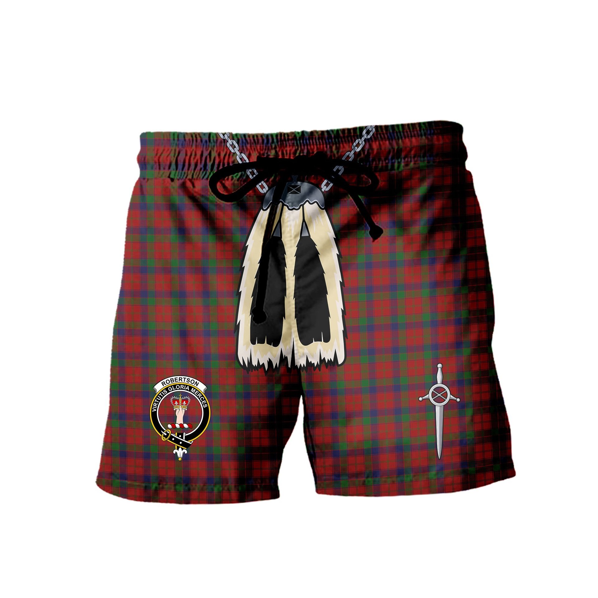 ScotsTee Shop Scottish Robertson Clan Crest Men's Highland Kilt Sporran Tartan Shorts