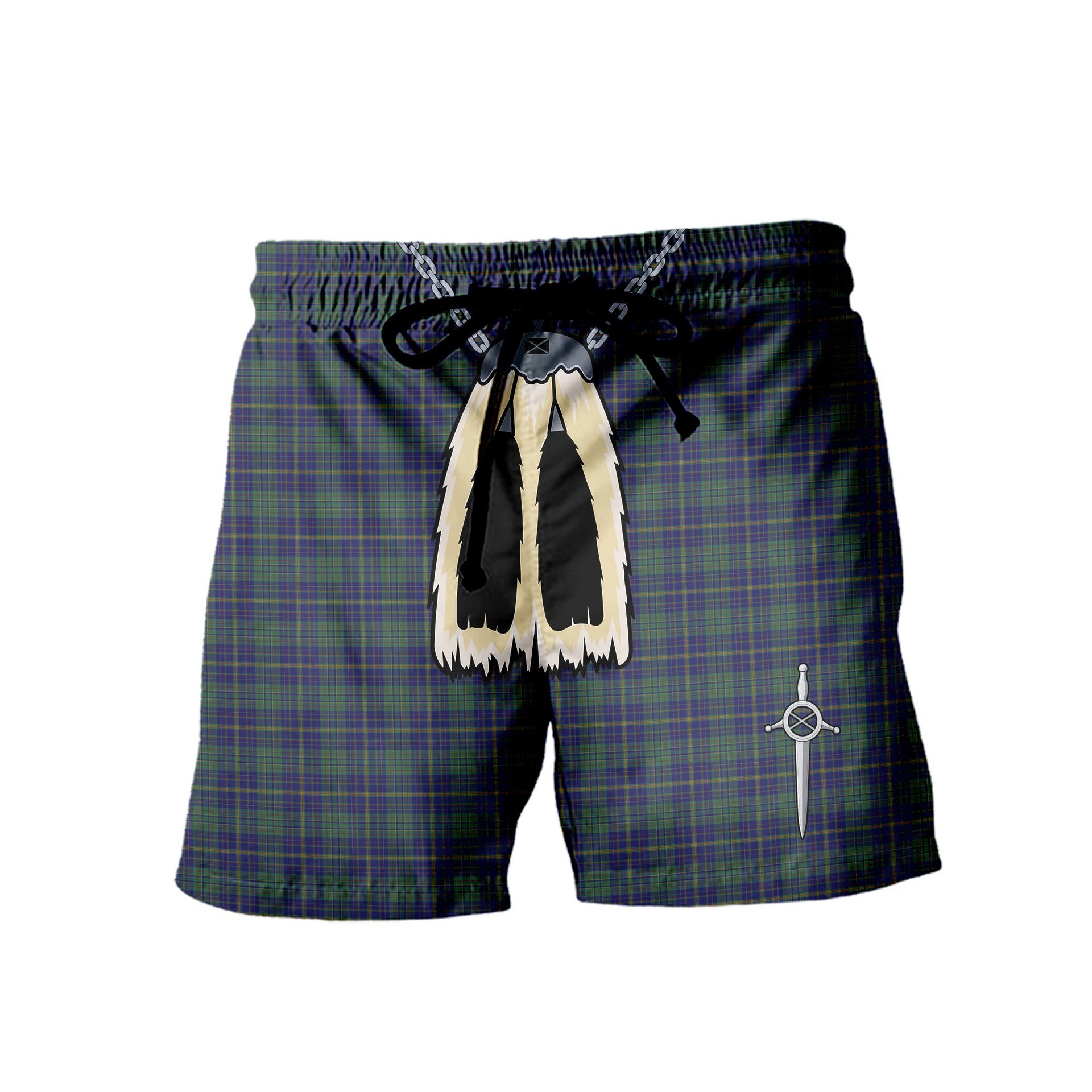 ScotsTee Shop Scottish Platt Men's Highland Kilt Sporran Tartan Shorts