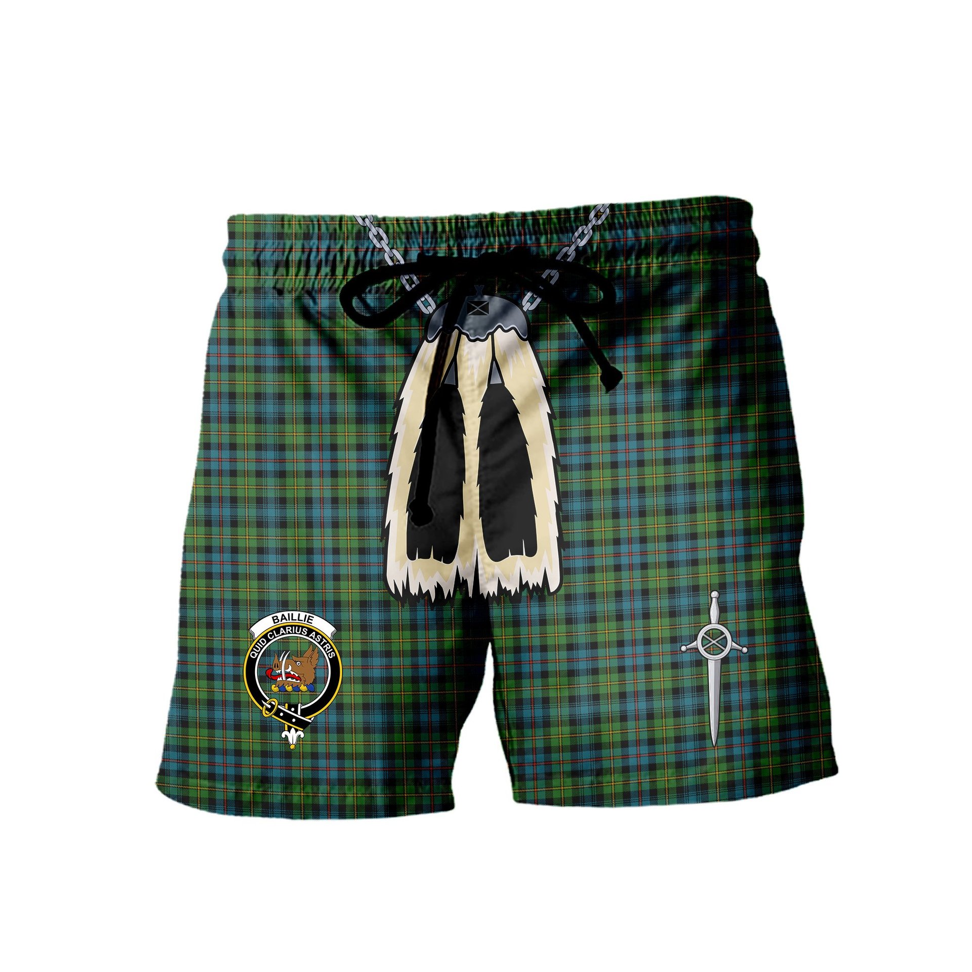 ScotsTee Shop Scottish Baillie Ancient Clan Crest Men's Highland Kilt Sporran Tartan Shorts