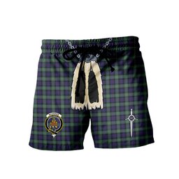 ScotsTee Shop Scottish MacKenzie Hunting Green Clan Crest Men's Highland Kilt Sporran Tartan Shorts