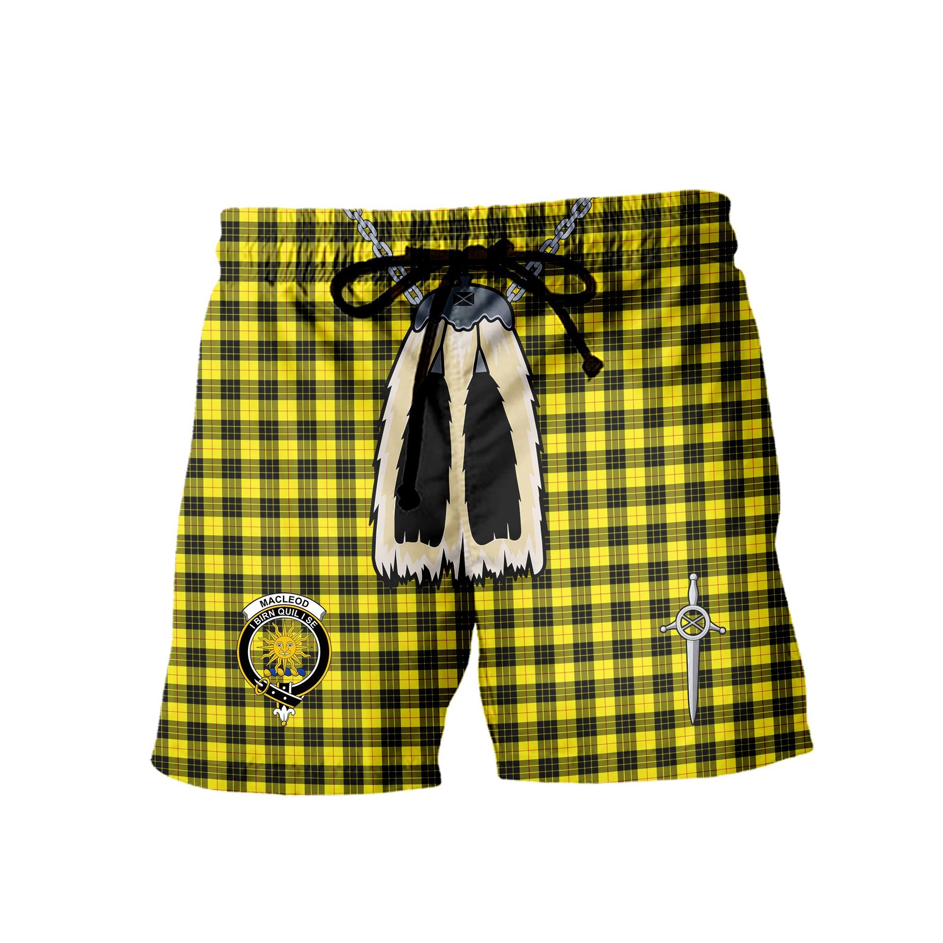 ScotsTee Shop Scottish MacLeod of Lewis Modern Clan Crest Men's Highland Kilt Sporran Tartan Shorts