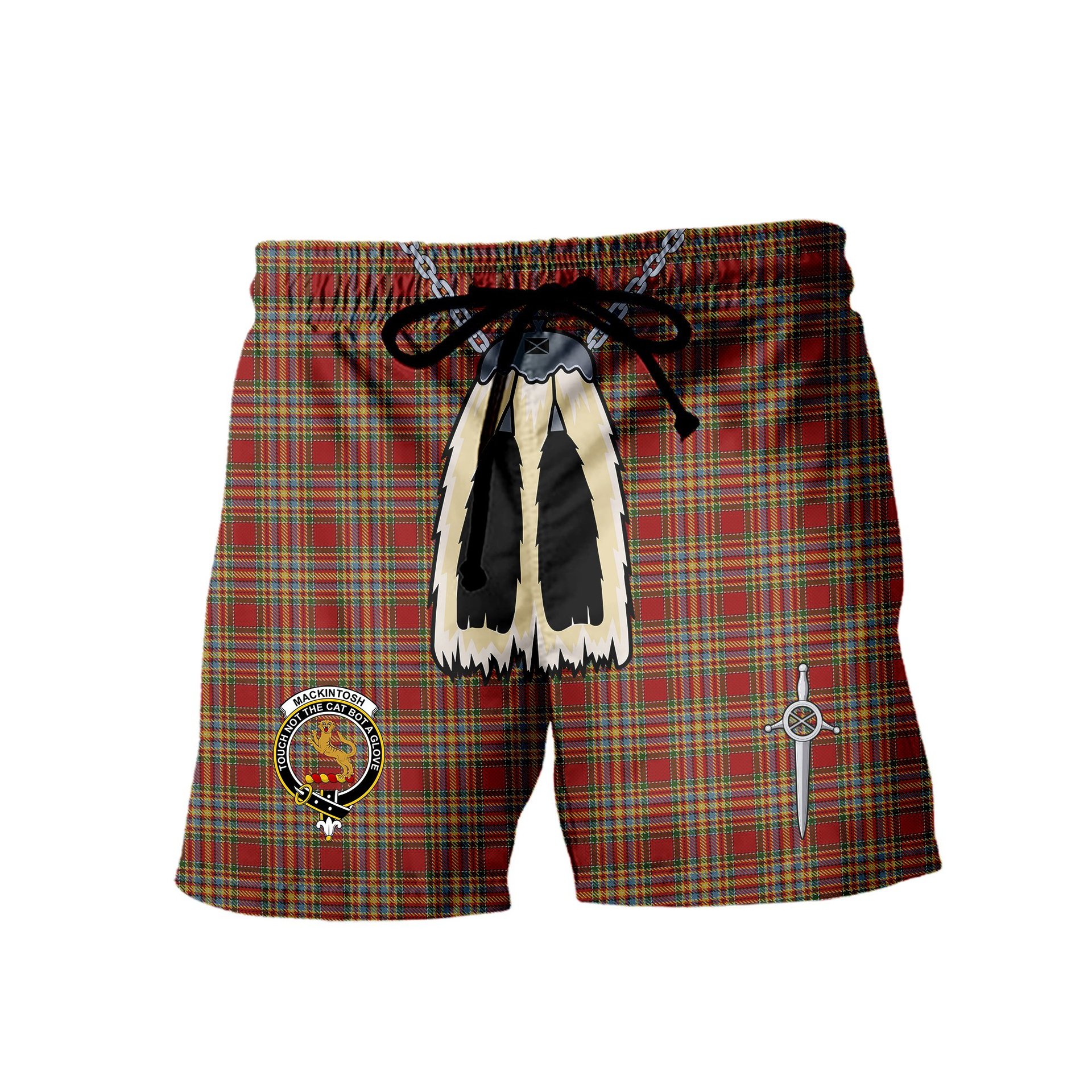 ScotsTee Shop Scottish MacKintosh Chief Clan Crest Men's Highland Kilt Sporran Tartan Shorts