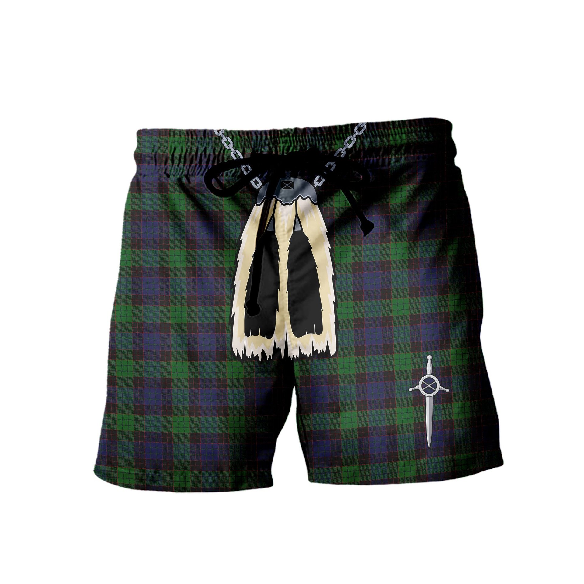 ScotsTee Shop Scottish Stewart Old Men's Highland Kilt Sporran Tartan Shorts